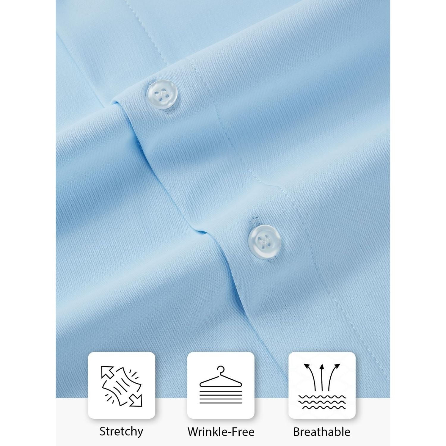 Hisdern Men's Stretch Wrinkle Free Dress Shirts Long Sleeve Non-Iron Light Blue for Work