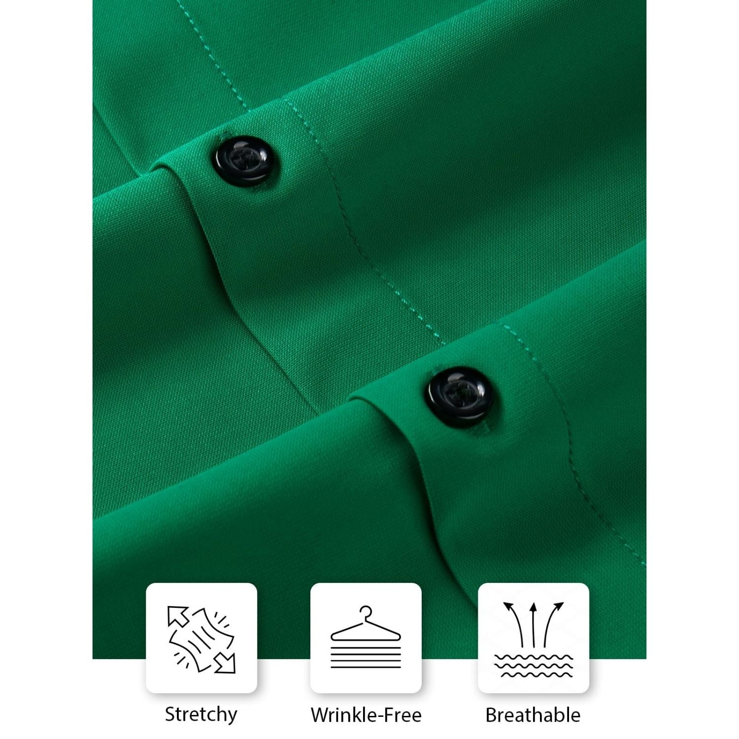 Hisdern Men's Stretch Wrinkle Free Dress Shirts Long Sleeve Non-Iron Green for Work