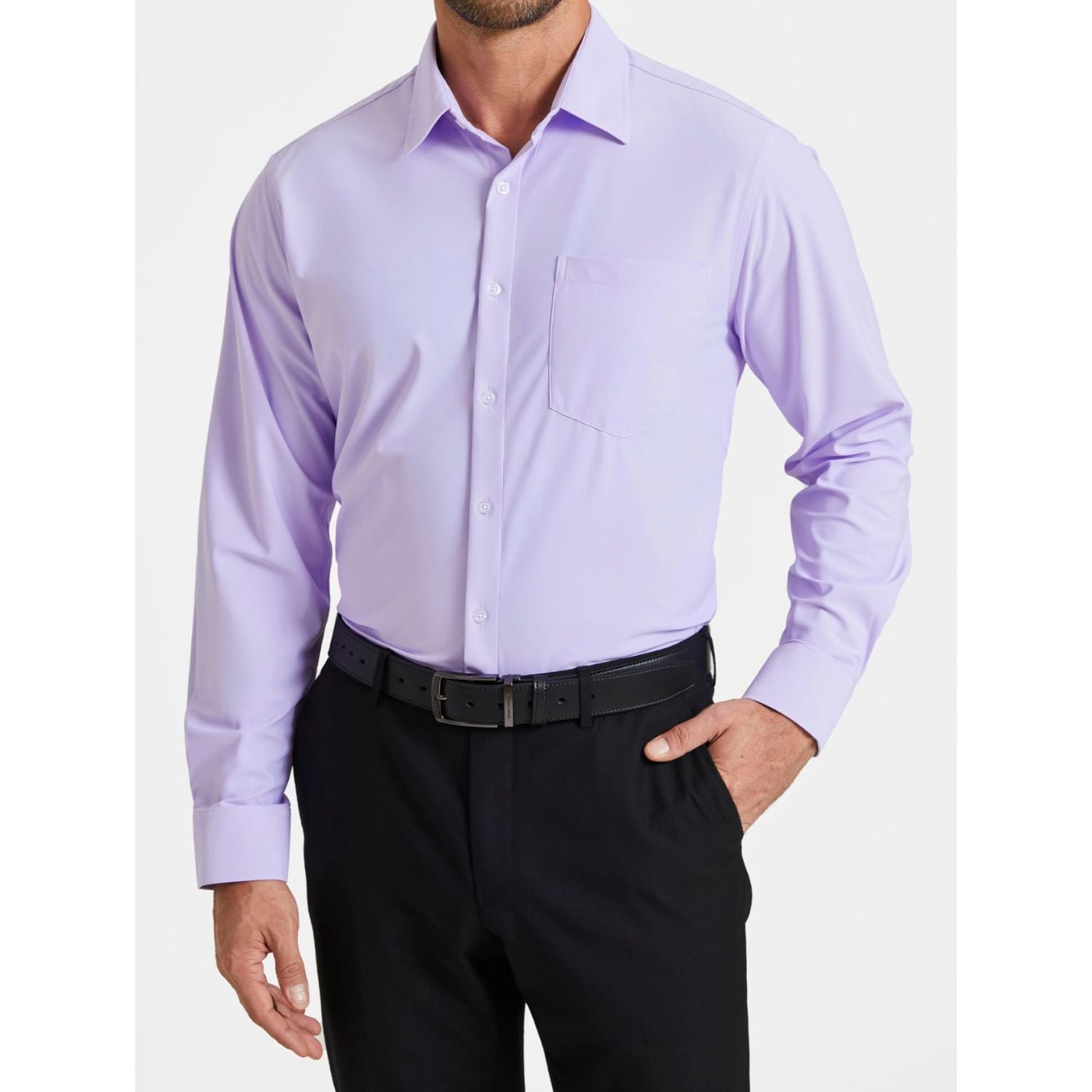 Hisdern Men's Stretch Wrinkle Free Dress Shirts Long Sleeve Non-Iron Lavender for Work