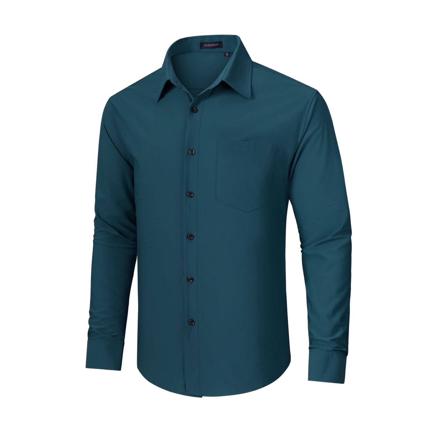 Hisdern Men's Stretch Wrinkle Free Dress Shirts Long Sleeve Non-Iron Navy Blue for Work