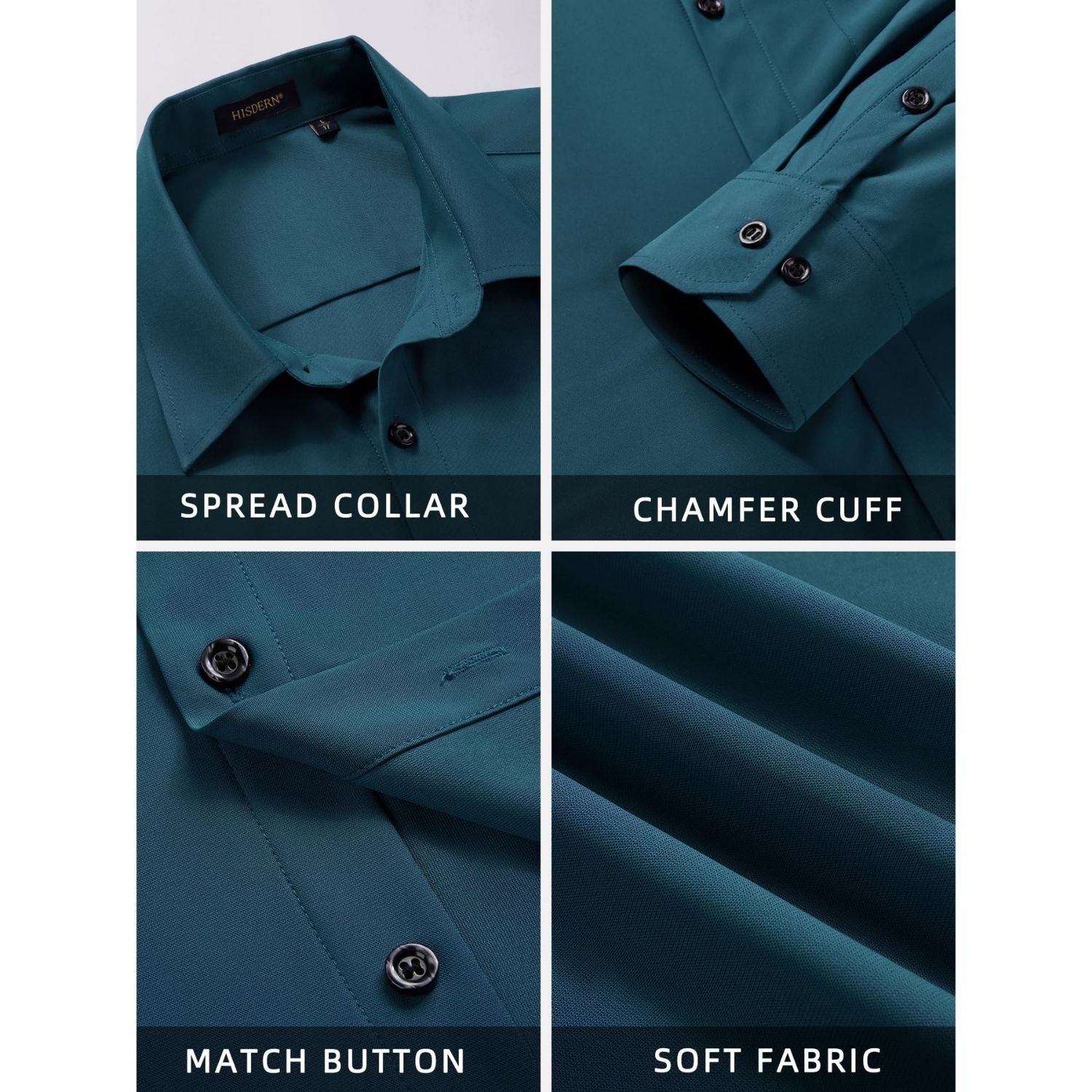 Hisdern Men's Stretch Wrinkle Free Dress Shirts Long Sleeve Non-Iron Navy Blue for Work