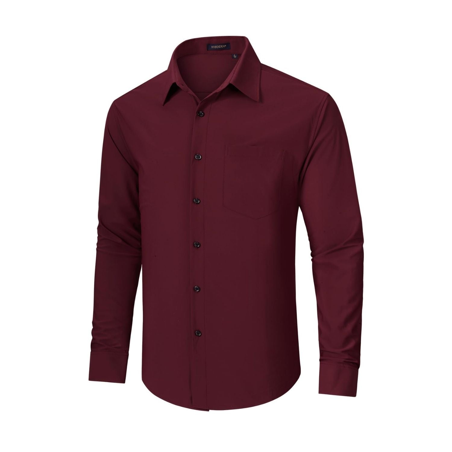 Hisdern Men's Stretch Wrinkle Free Dress Shirts Long Sleeve Non-Iron Burgundy for Work