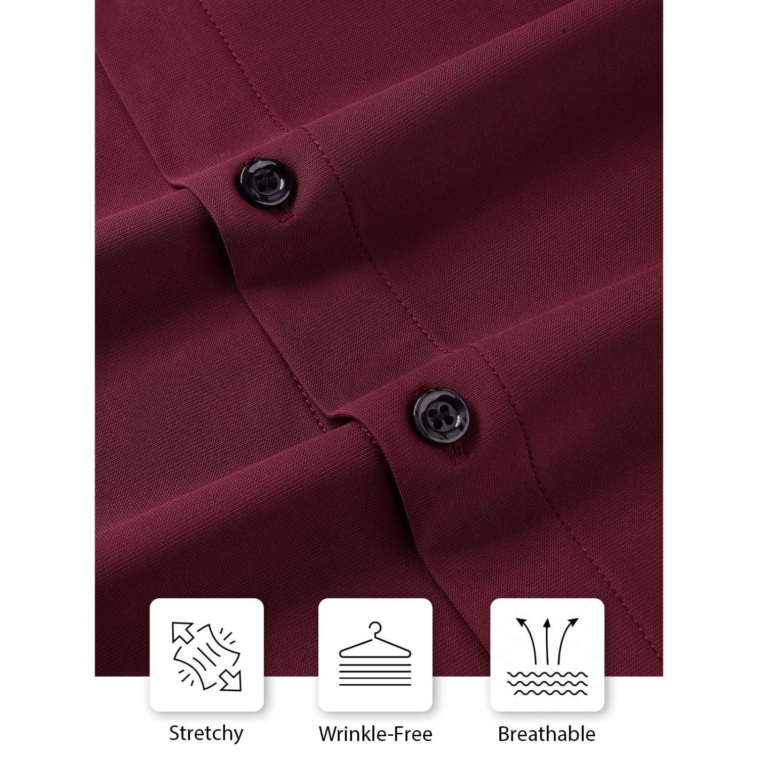 Hisdern Men's Stretch Wrinkle Free Dress Shirts Long Sleeve Non-Iron Burgundy for Work
