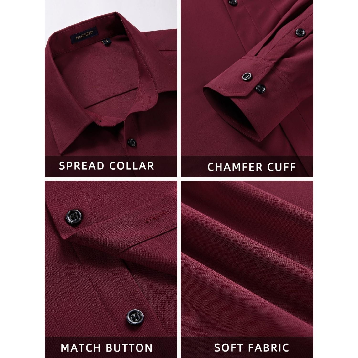 Hisdern Men's Stretch Wrinkle Free Dress Shirts Long Sleeve Non-Iron Burgundy for Work