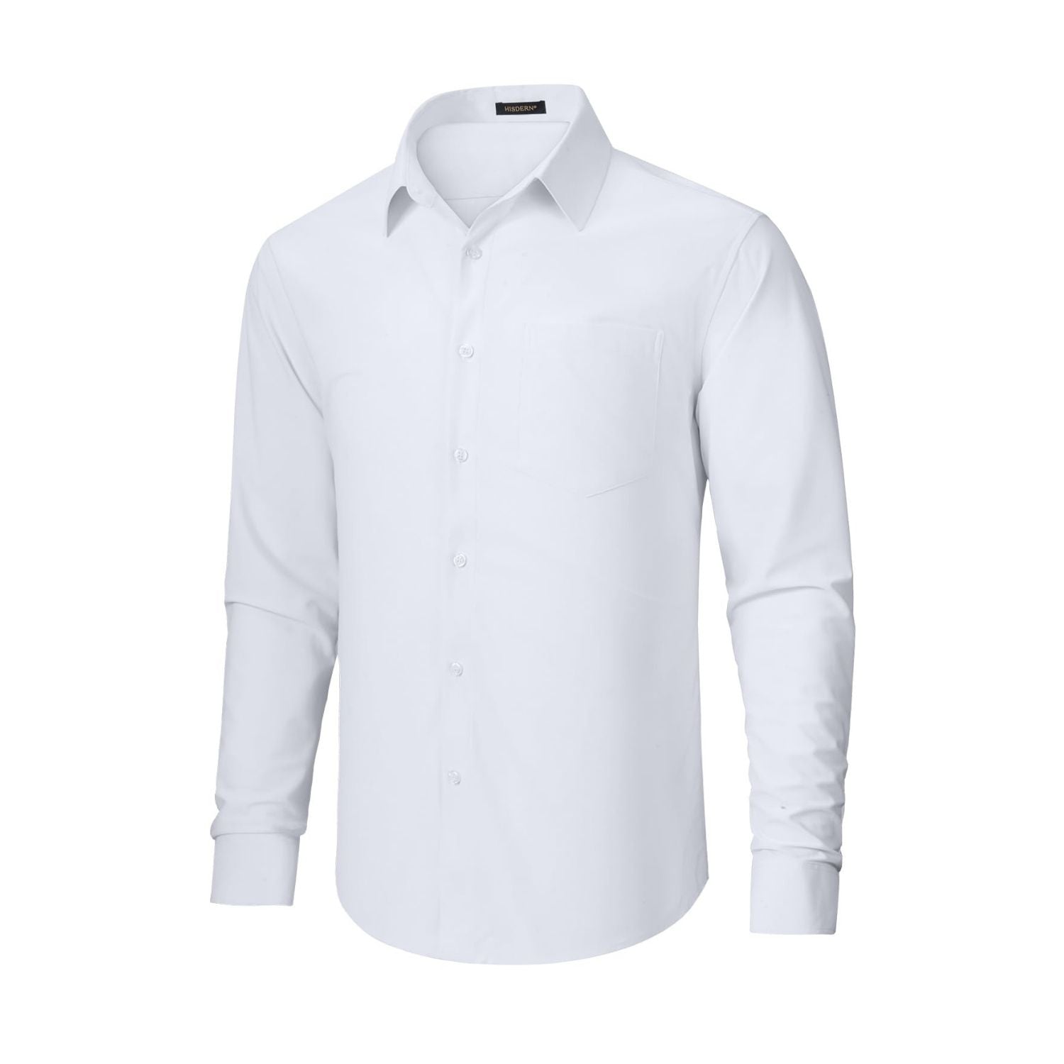 Hisdern Men's Stretch Wrinkle Free Dress Shirts Long Sleeve Non-Iron White for Work