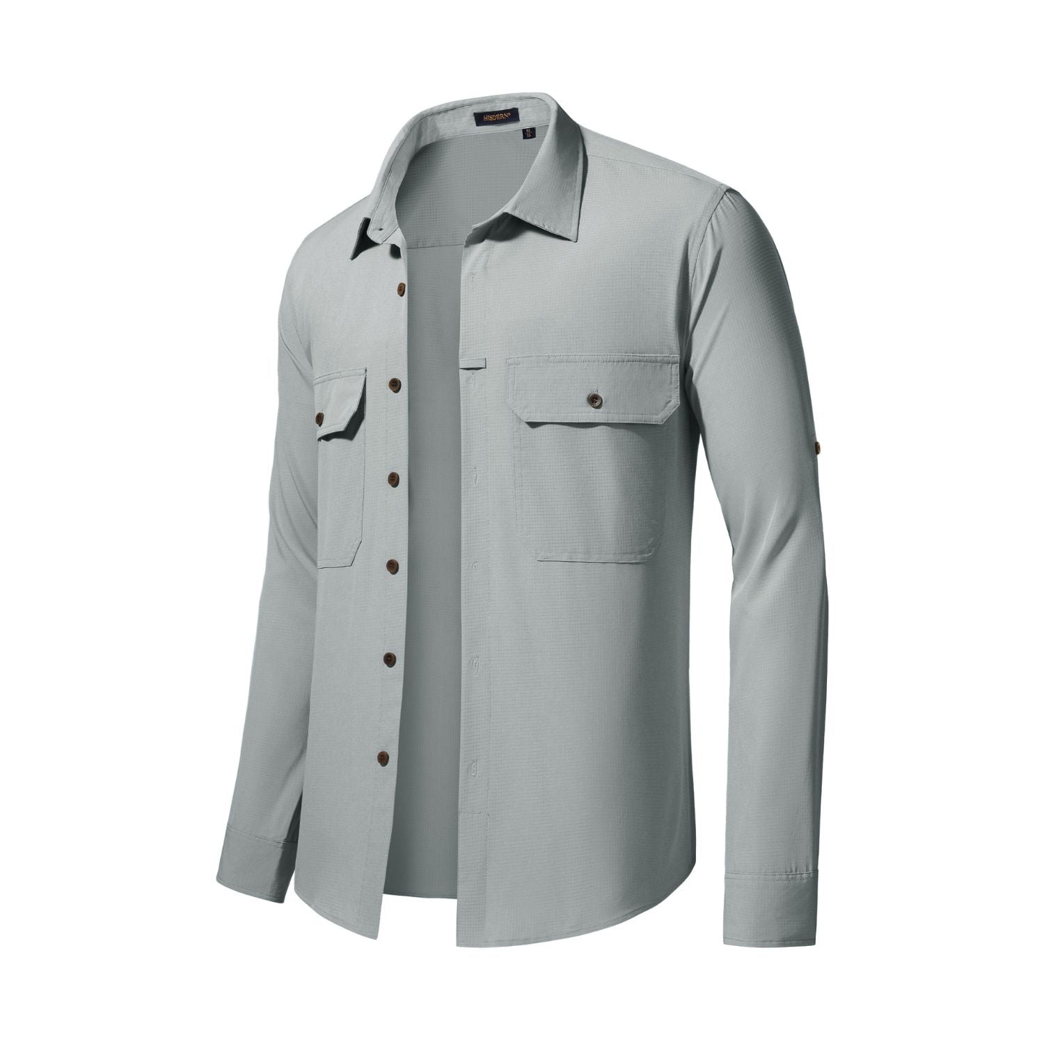 Hisdern Men's Sun Protection Grey Fishing Shirt UPF 50+ for Fishing Hiking