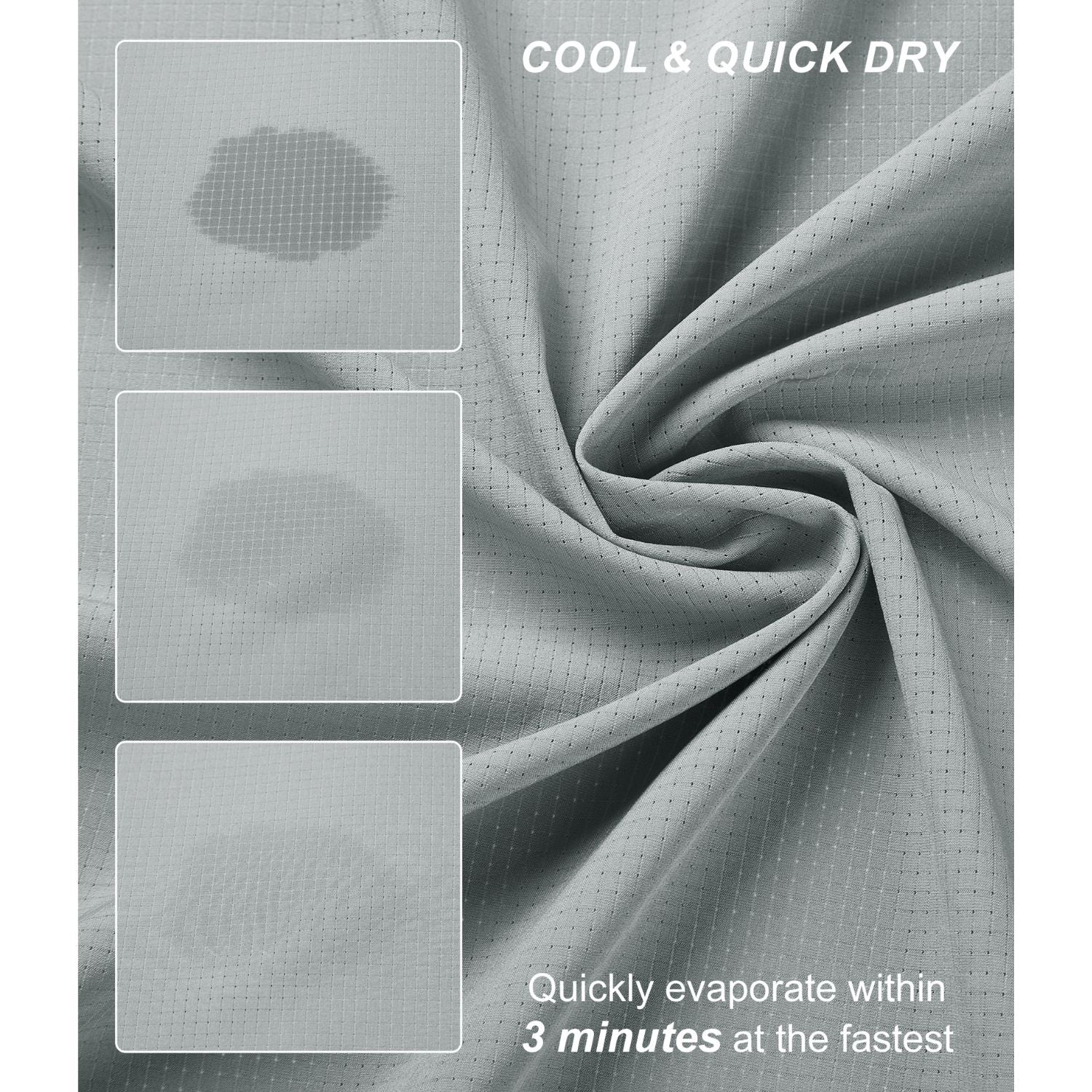 Hisdern Men's Sun Protection Grey Fishing Shirt UPF 50+ for Fishing Hiking