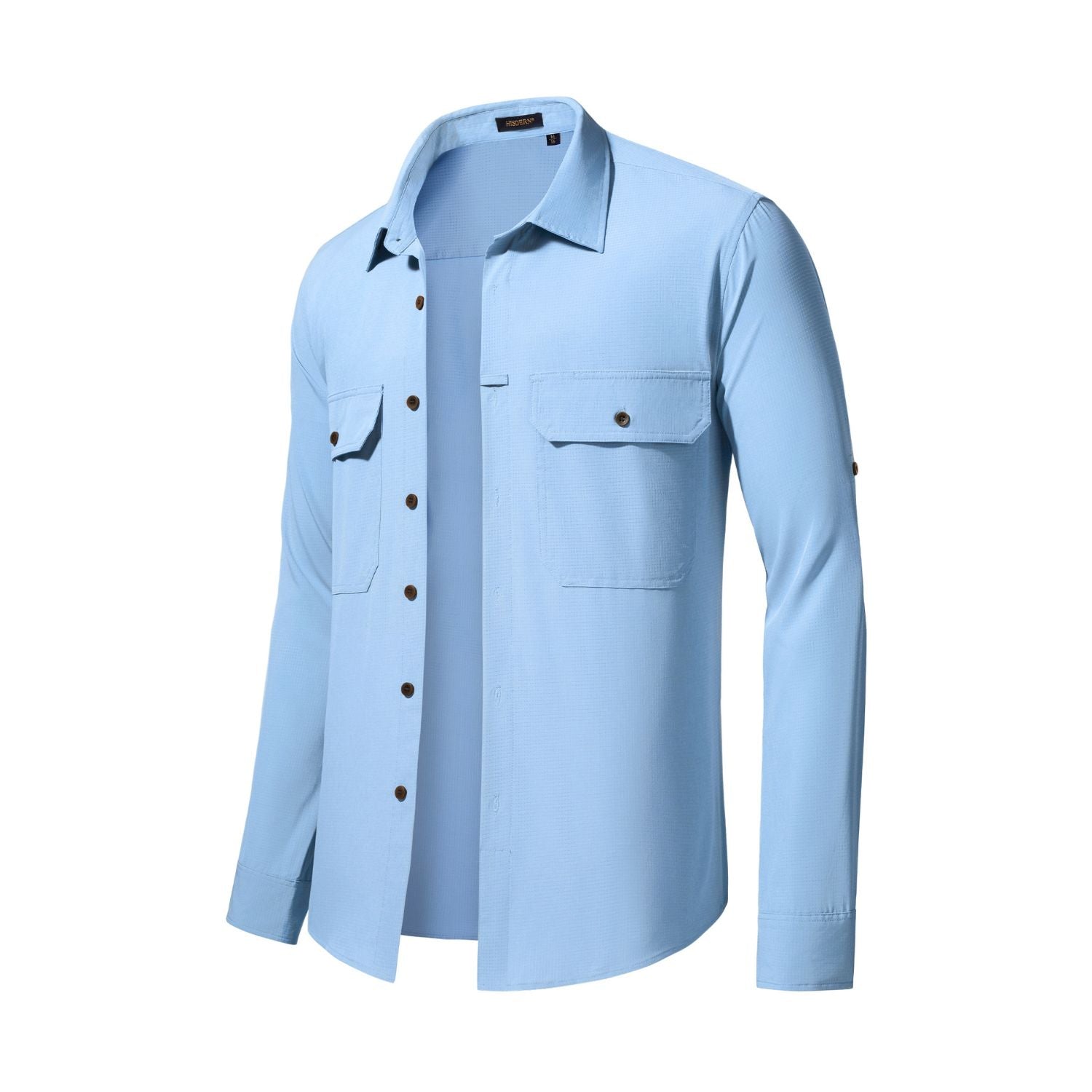 Hisdern Men's Sun Protection Denim Blue Fishing Shirt UPF 50+ for Fishing Hiking