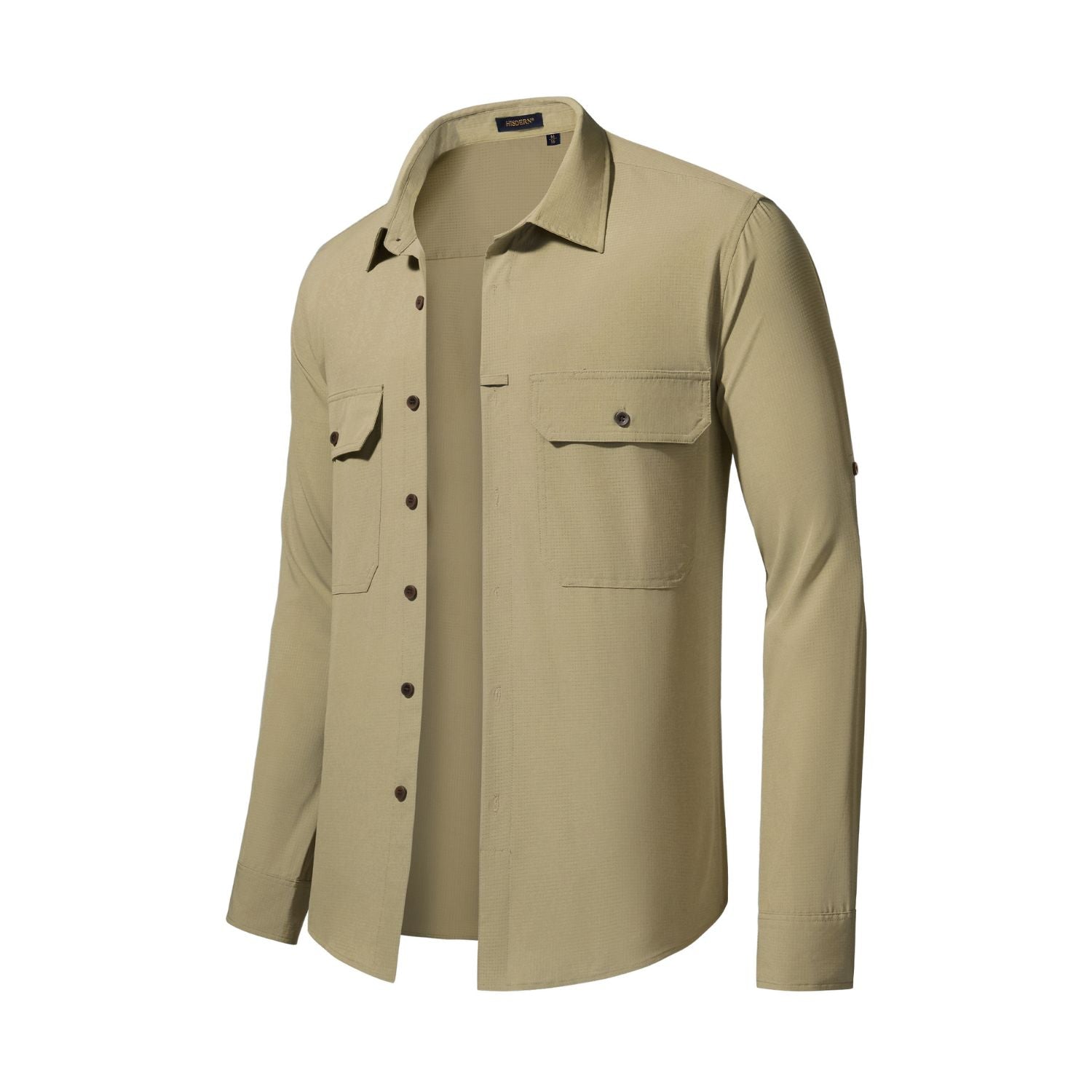 Hisdern Men's Sun Protection Khaki Fishing Shirt UPF 50+ for Fishing Hiking