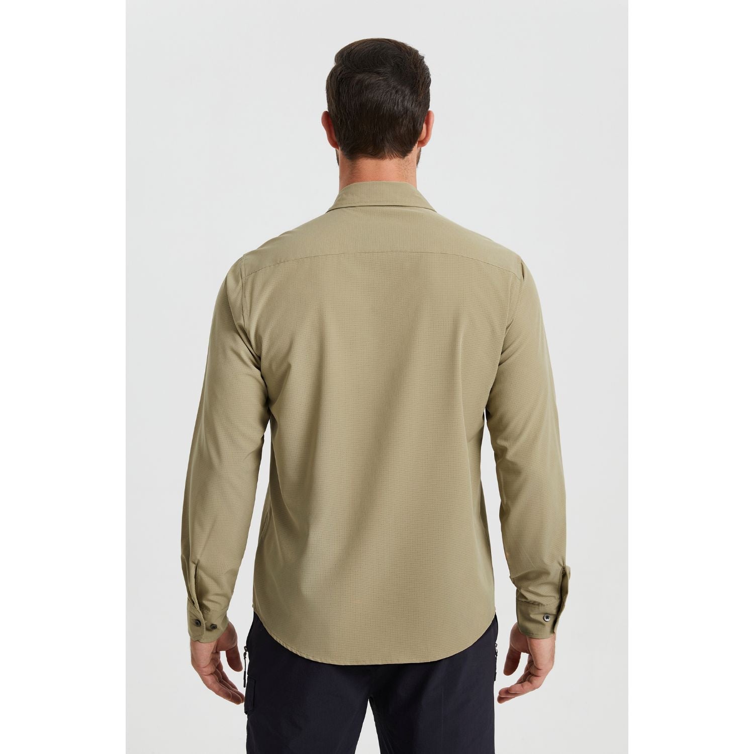 Hisdern Men's Sun Protection Khaki Fishing Shirt UPF 50+ for Fishing Hiking