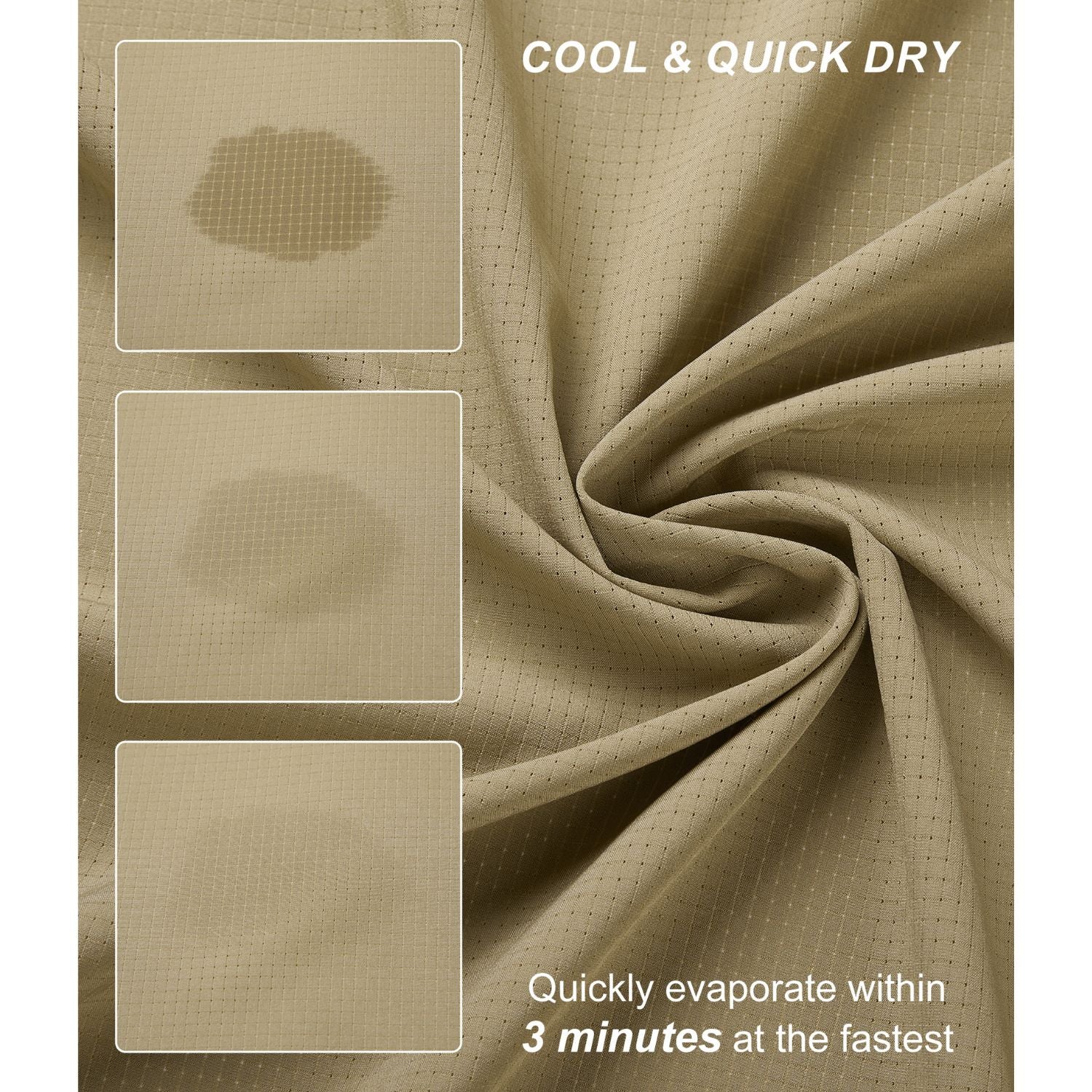 Hisdern Men's Sun Protection Khaki Fishing Shirt UPF 50+ for Fishing Hiking