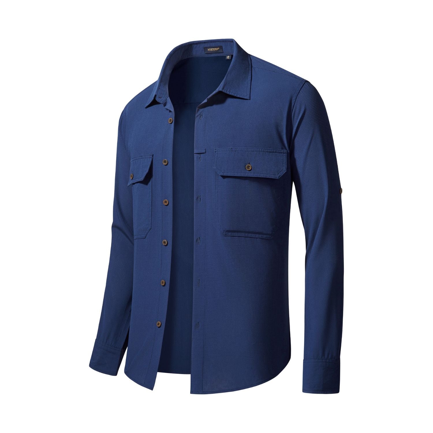 Hisdern Men's Sun Protection Navy Fishing Shirt UPF 50+ for Fishing Hiking