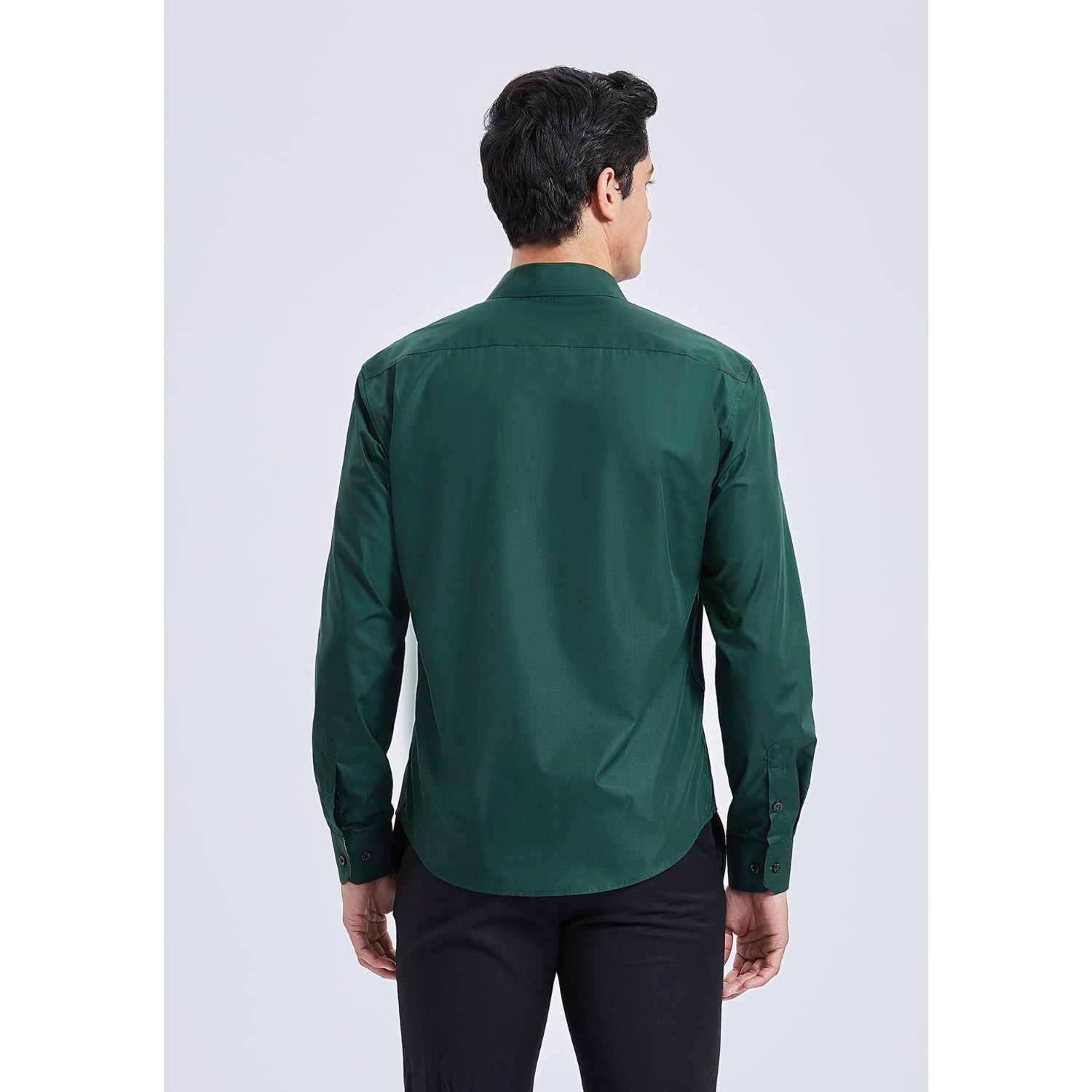 Hisdern Men's Dark Green Splicing Dress Shirt For Office Wear