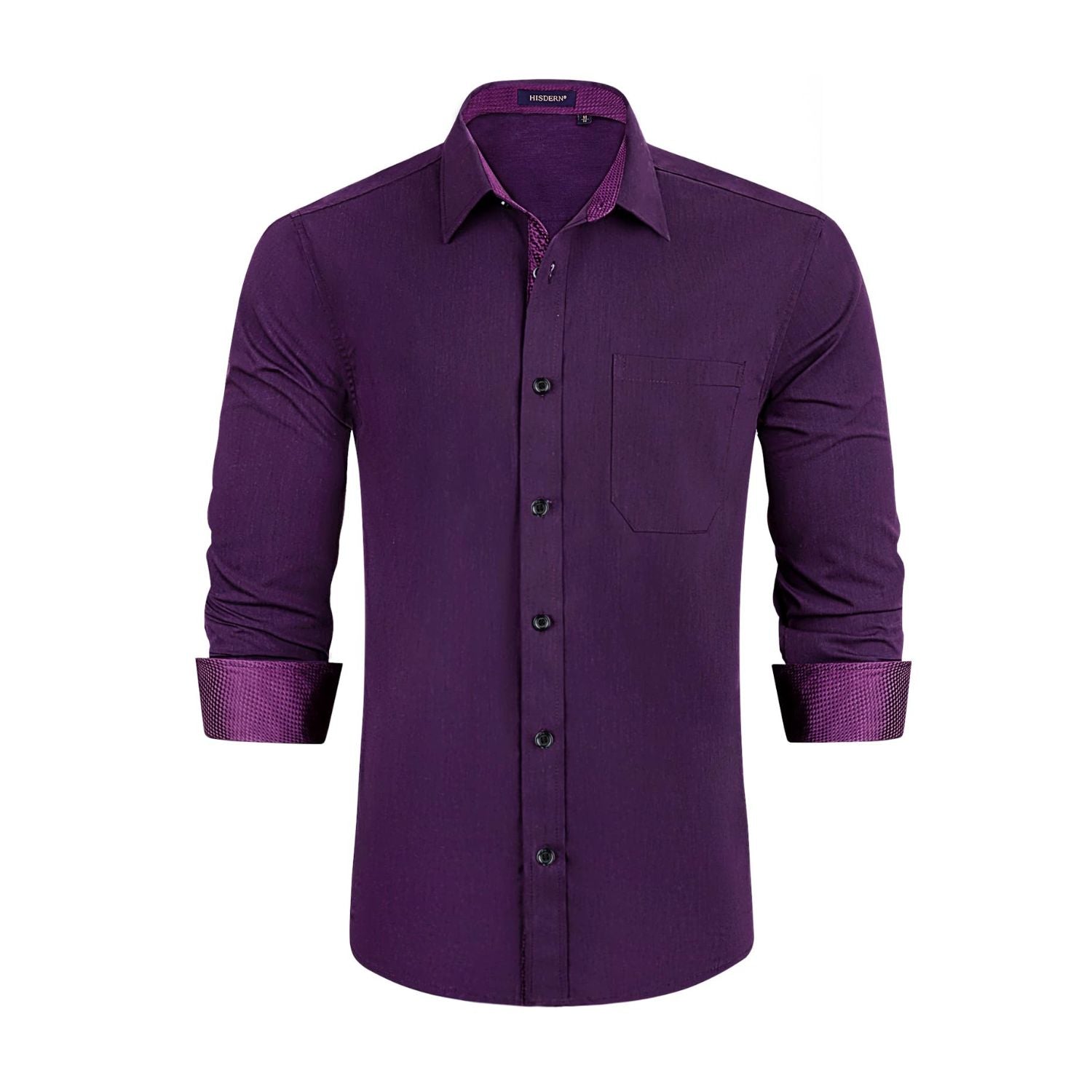 Hisdern Men's Purple Splicing Dress Shirt For Office Wear