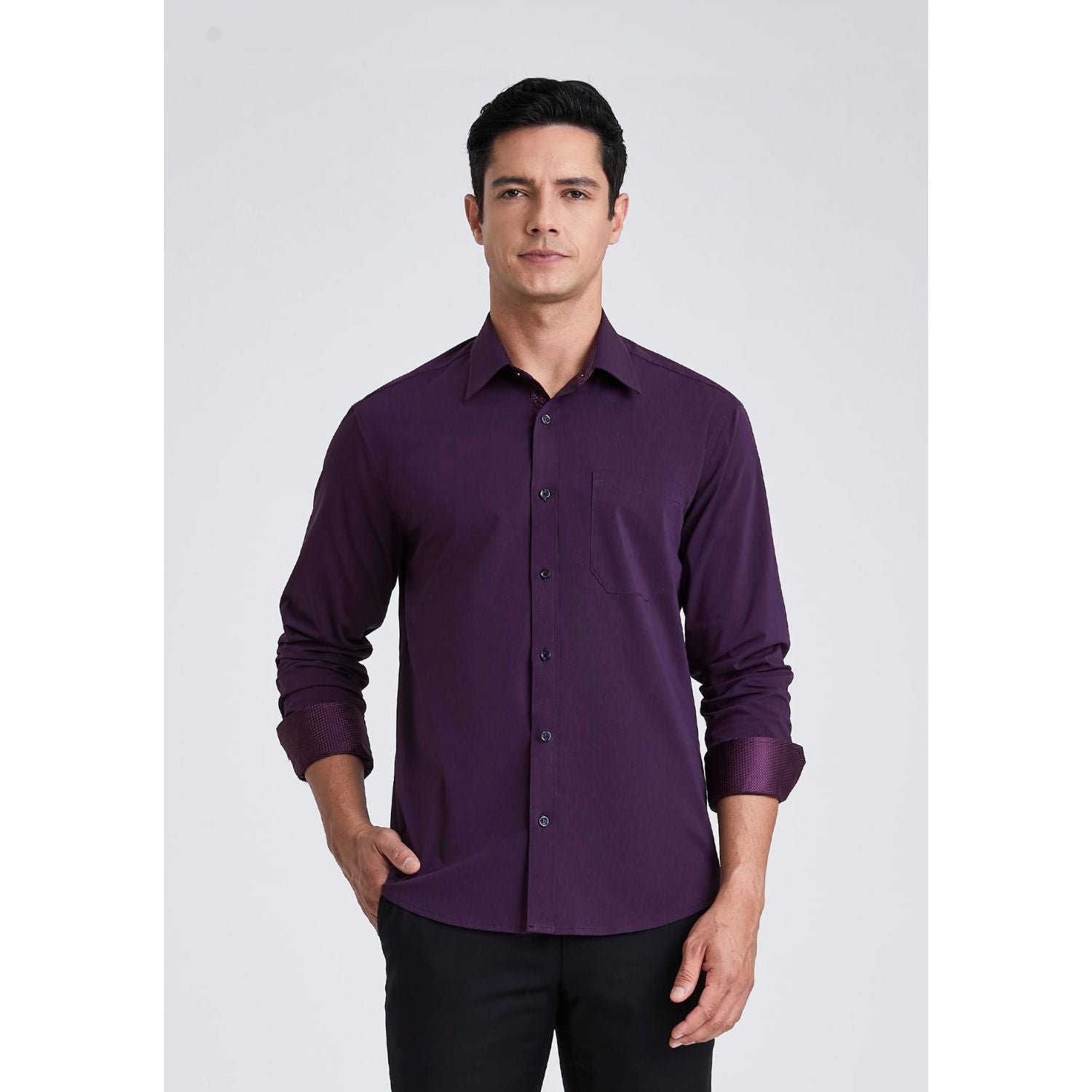Hisdern Men's Purple Splicing Dress Shirt For Office Wear