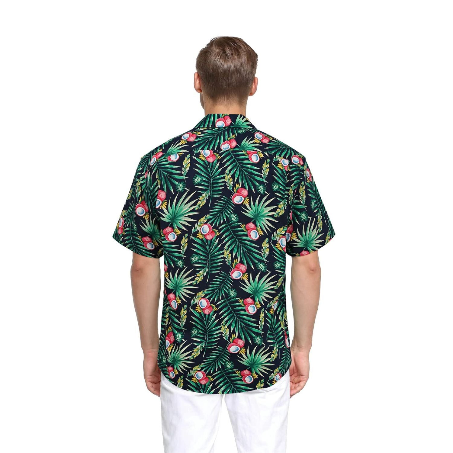 Funky Hawaiian Shirts with Pocket - NAVY BLUE/GREEN