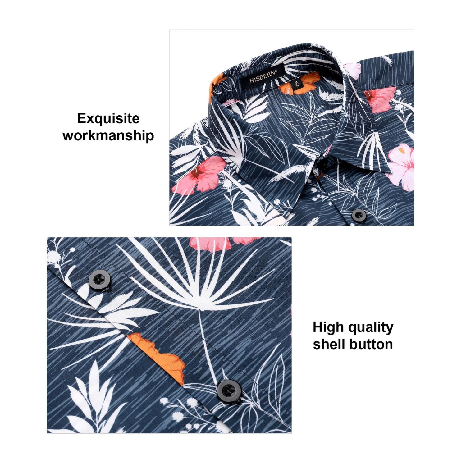 Navy Floral Button Up Hawaiian Shirt For Summer Vacation