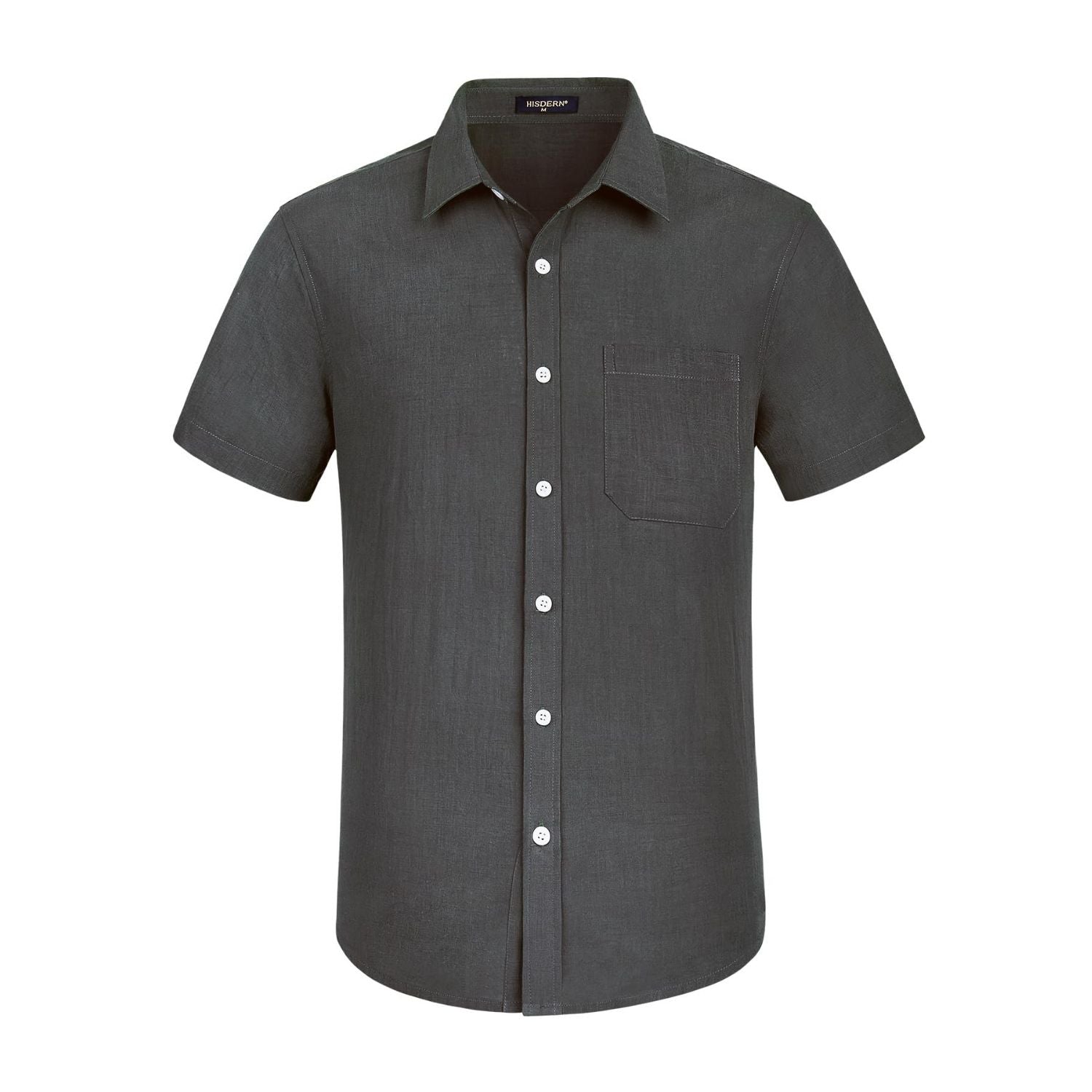 Men's Short Sleeve Dark Grey Casual Linen Shirts for Summer Beach