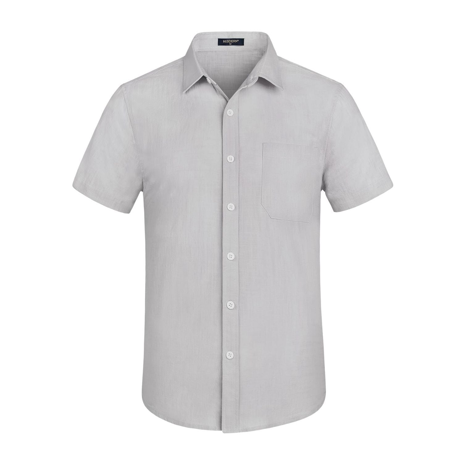 Men's Short Sleeve Grey Casual Linen Shirts for Summer Beach