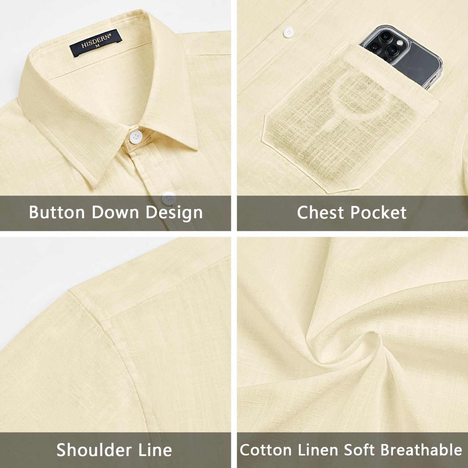 Men's Short Sleeve Beige Casual Linen Shirts for Summer Beach