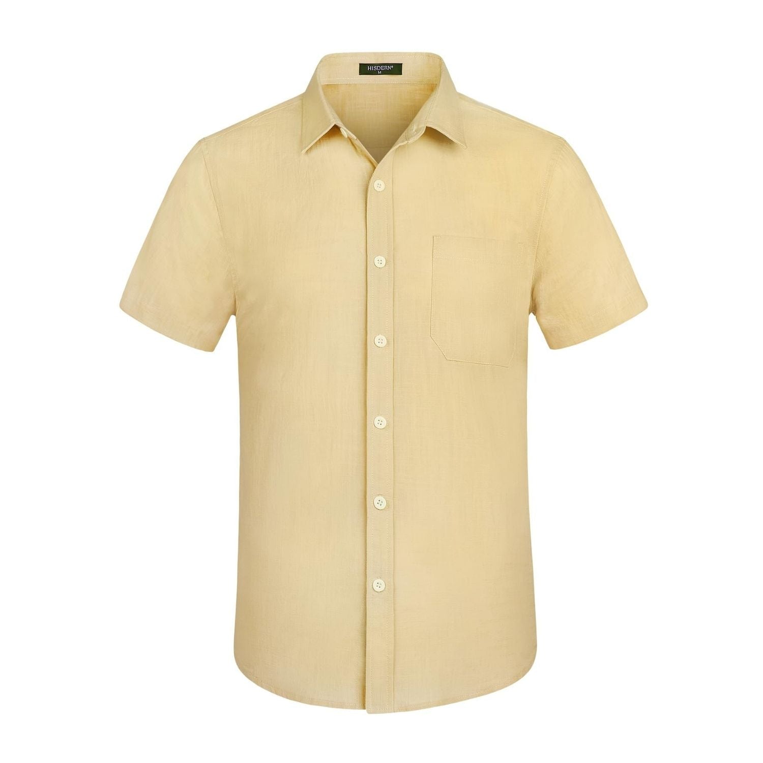 Men's Short Sleeve Khaki Casual Linen Shirts for Summer Beach