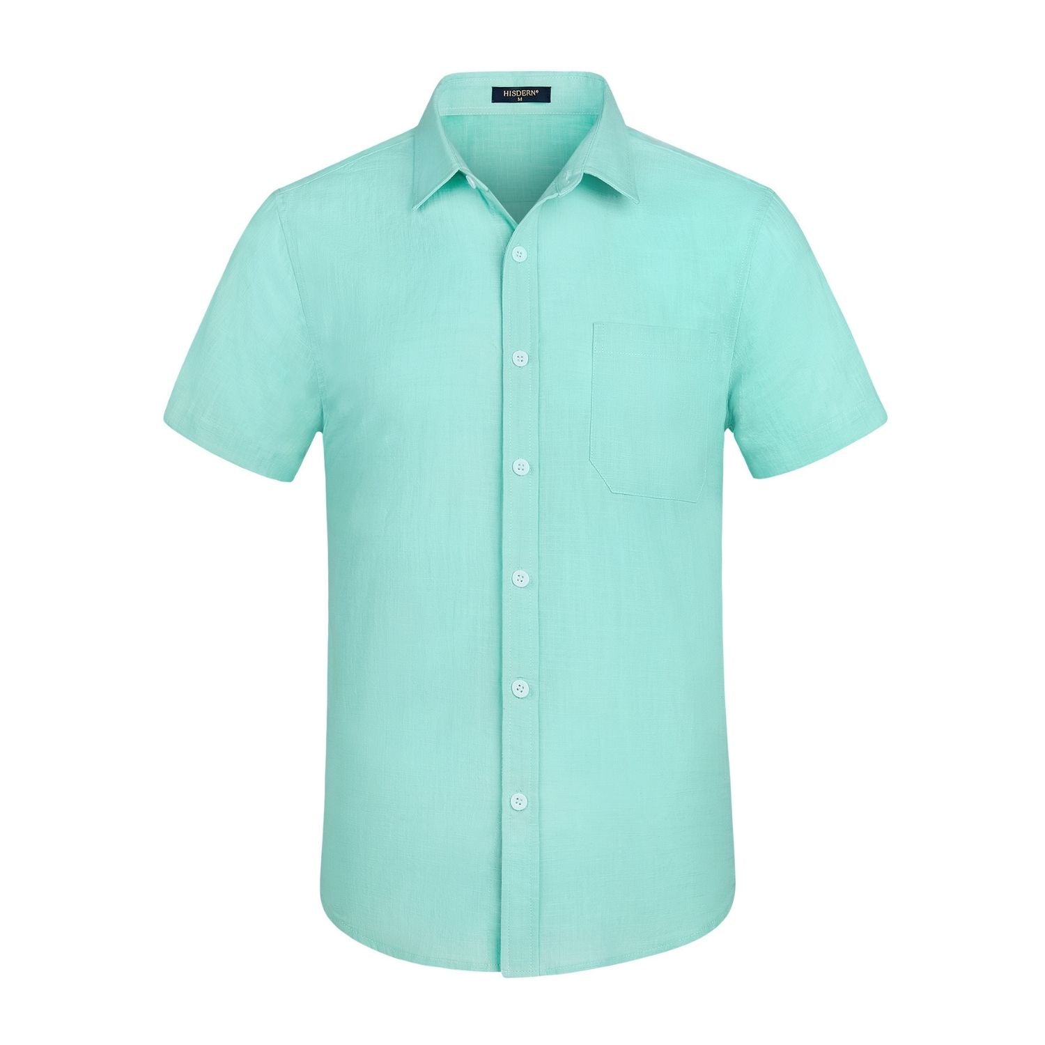 Men's Short Sleeve Mint Green Casual Linen Shirts for Summer Beach