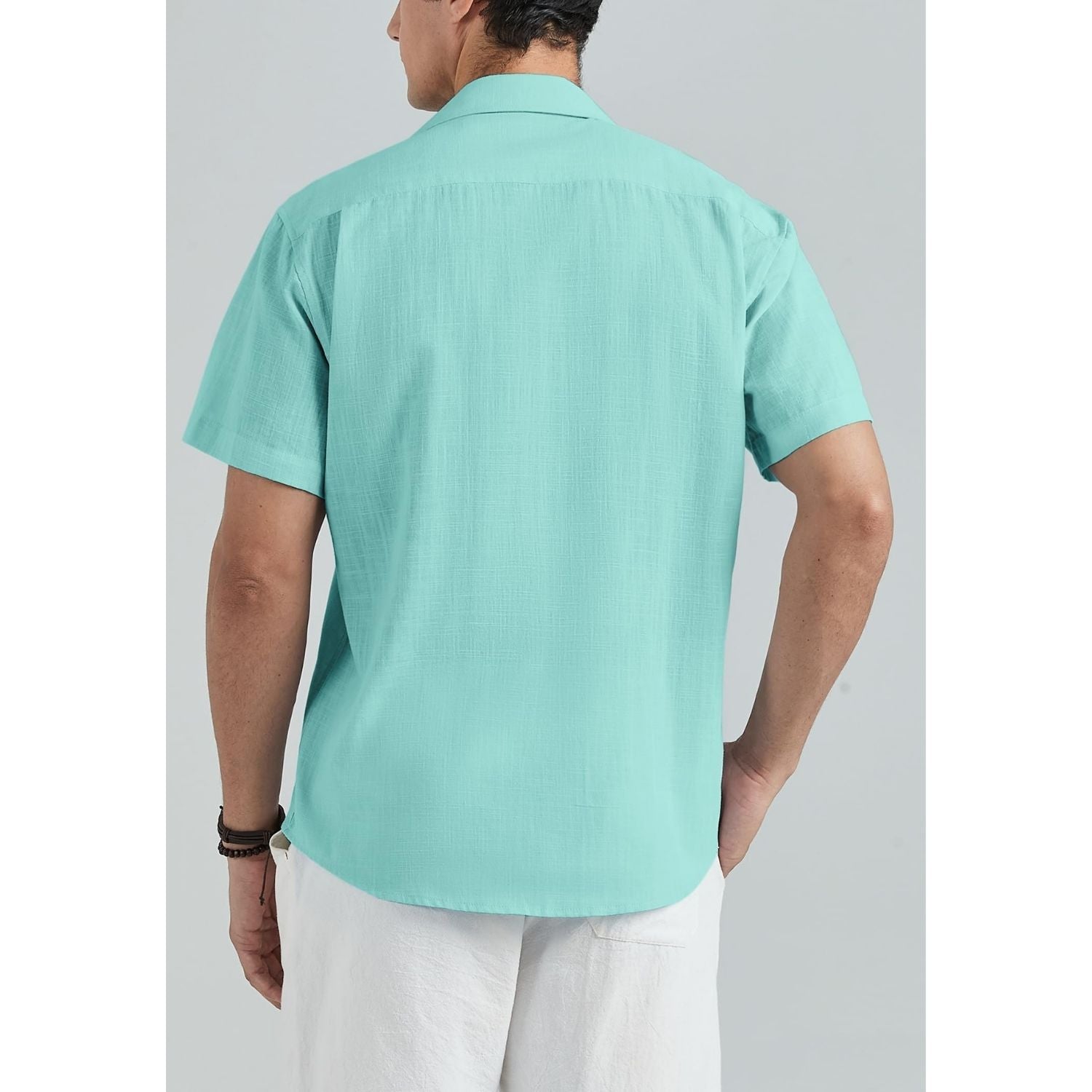Men's Short Sleeve Mint Green Casual Linen Shirts for Summer Beach
