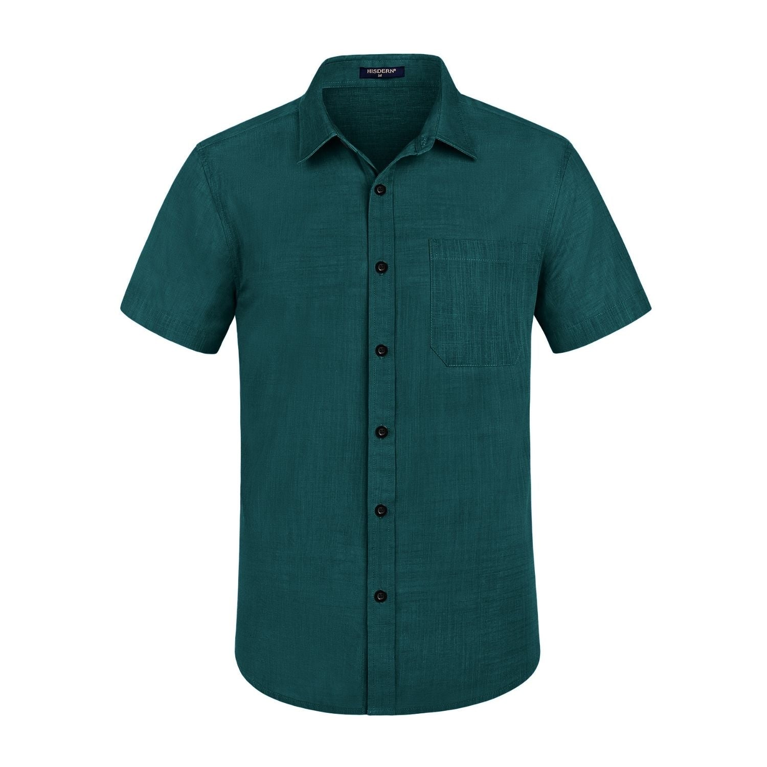 Men's Short Sleeve Teal Casual Linen Shirts for Summer Beach