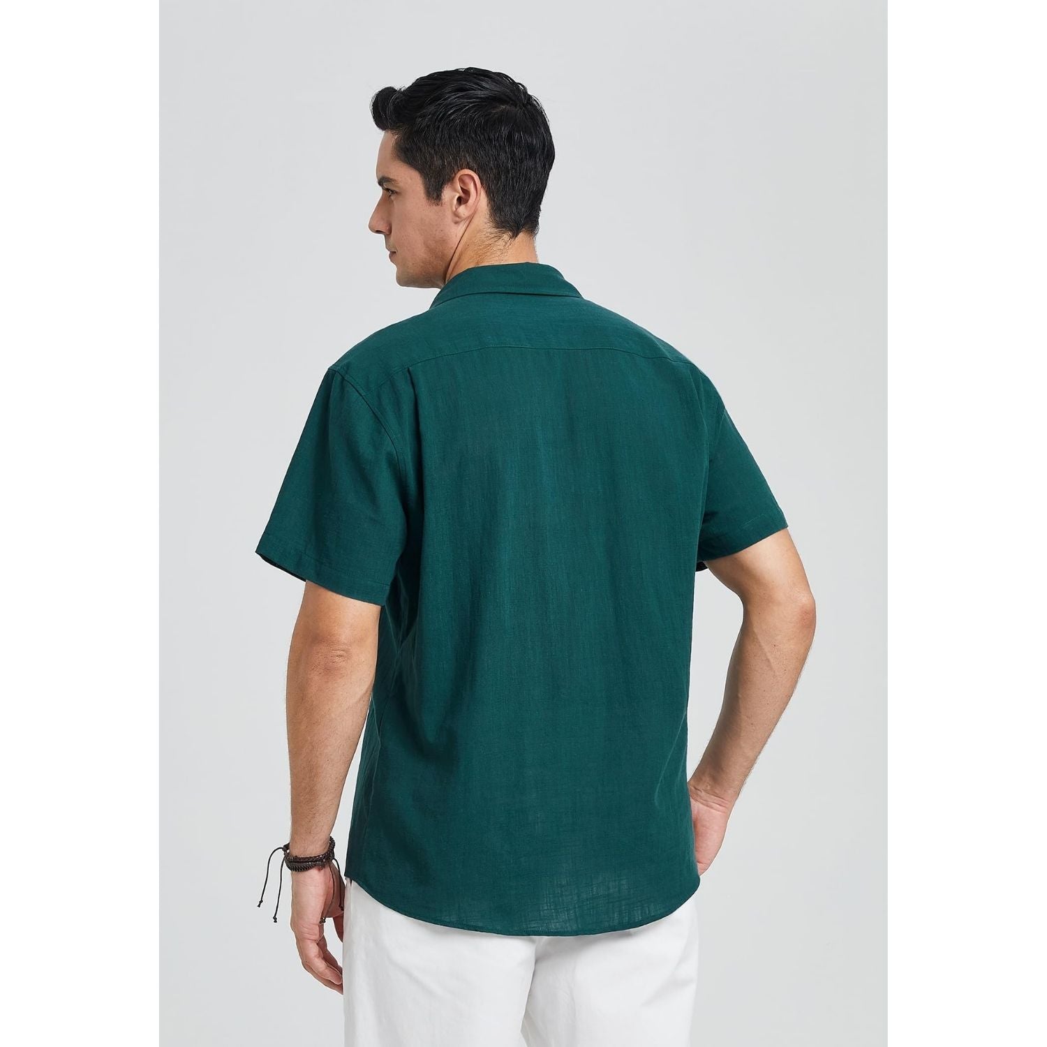 Men's Short Sleeve Teal Casual Linen Shirts for Summer Beach