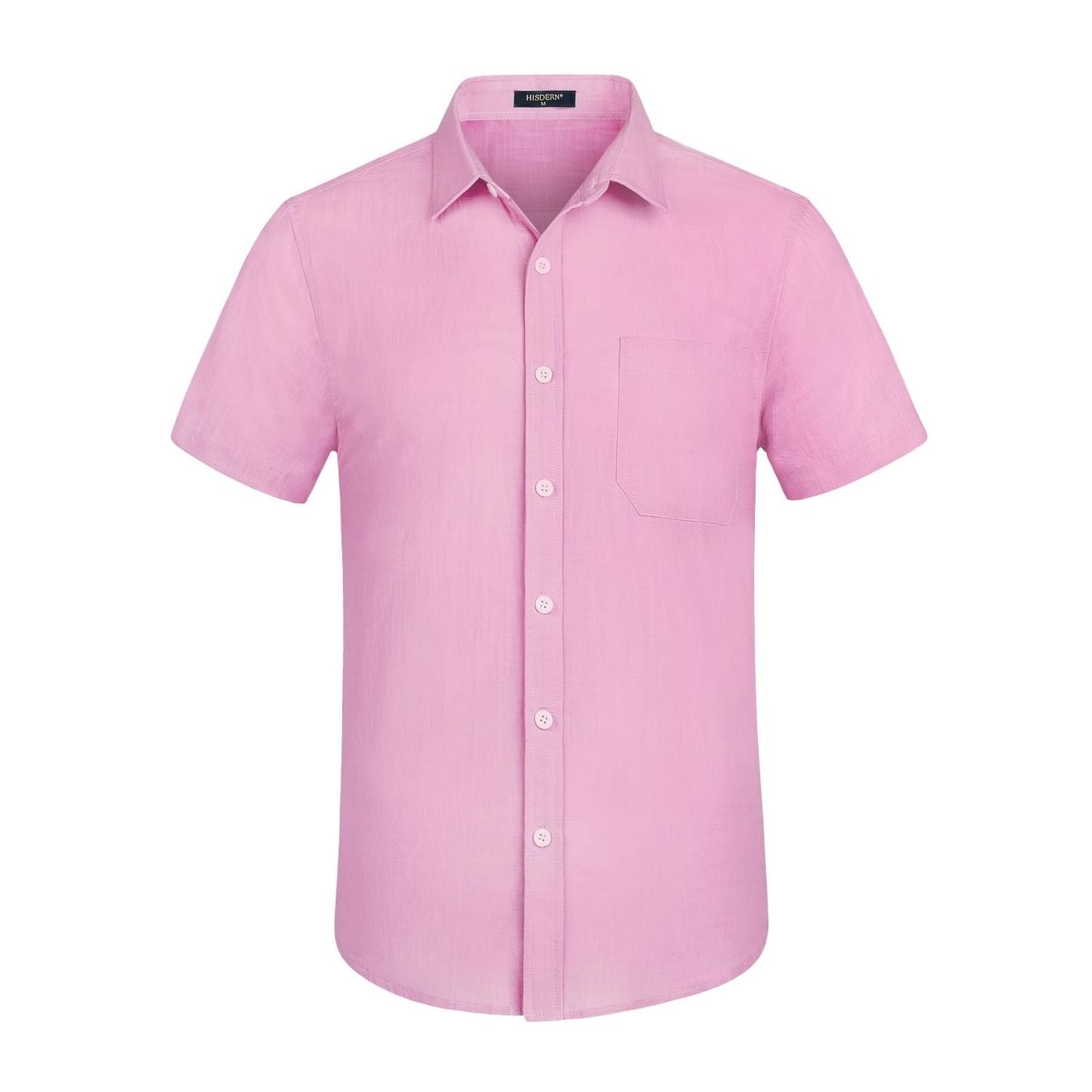 Men's Short Sleeve Pink Casual Linen Shirts for Summer Beach