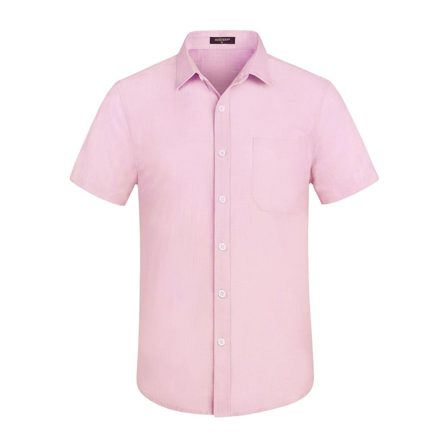Men's Short Sleeve Light Pink Casual Linen Shirts for Summer Beach