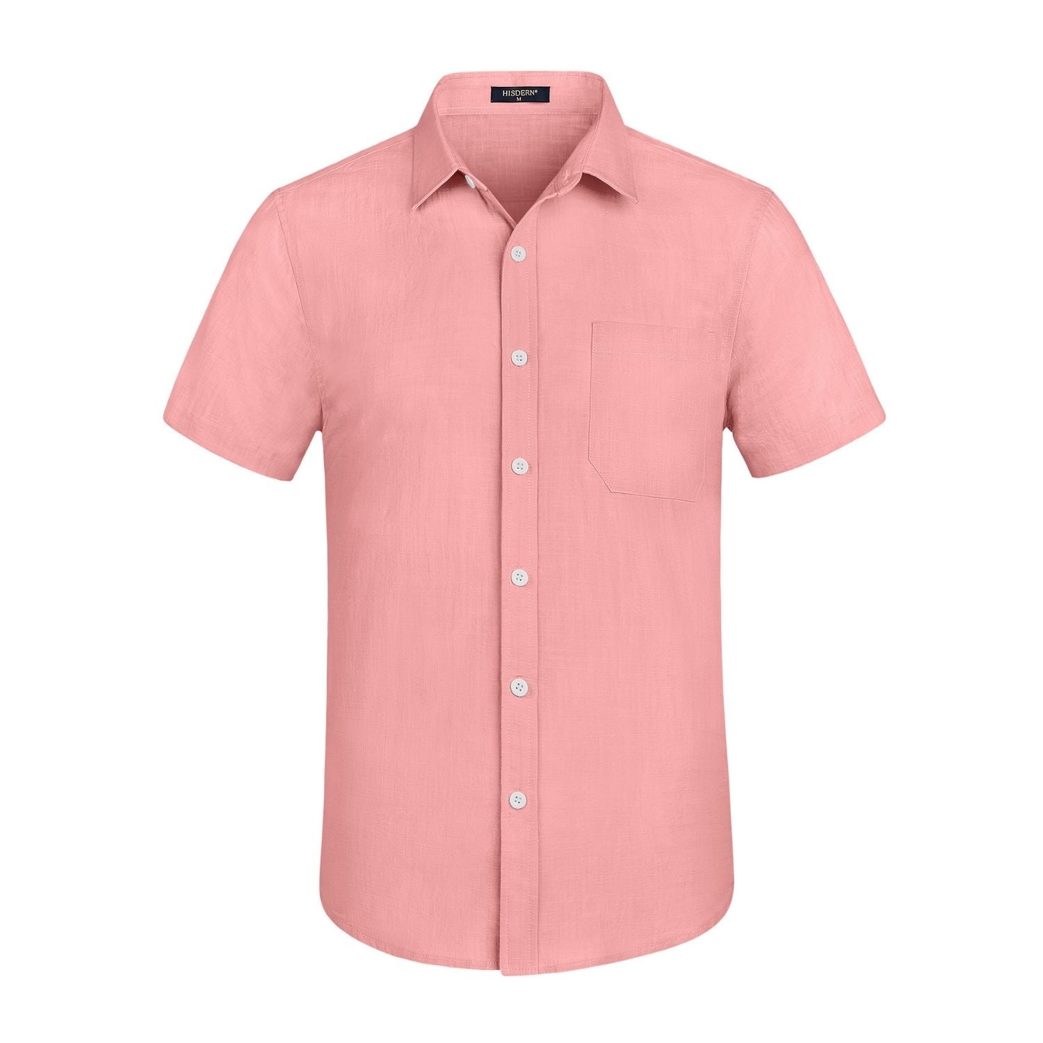 Men's Short Sleeve Coral Pink Casual Linen Shirts for Summer Beach