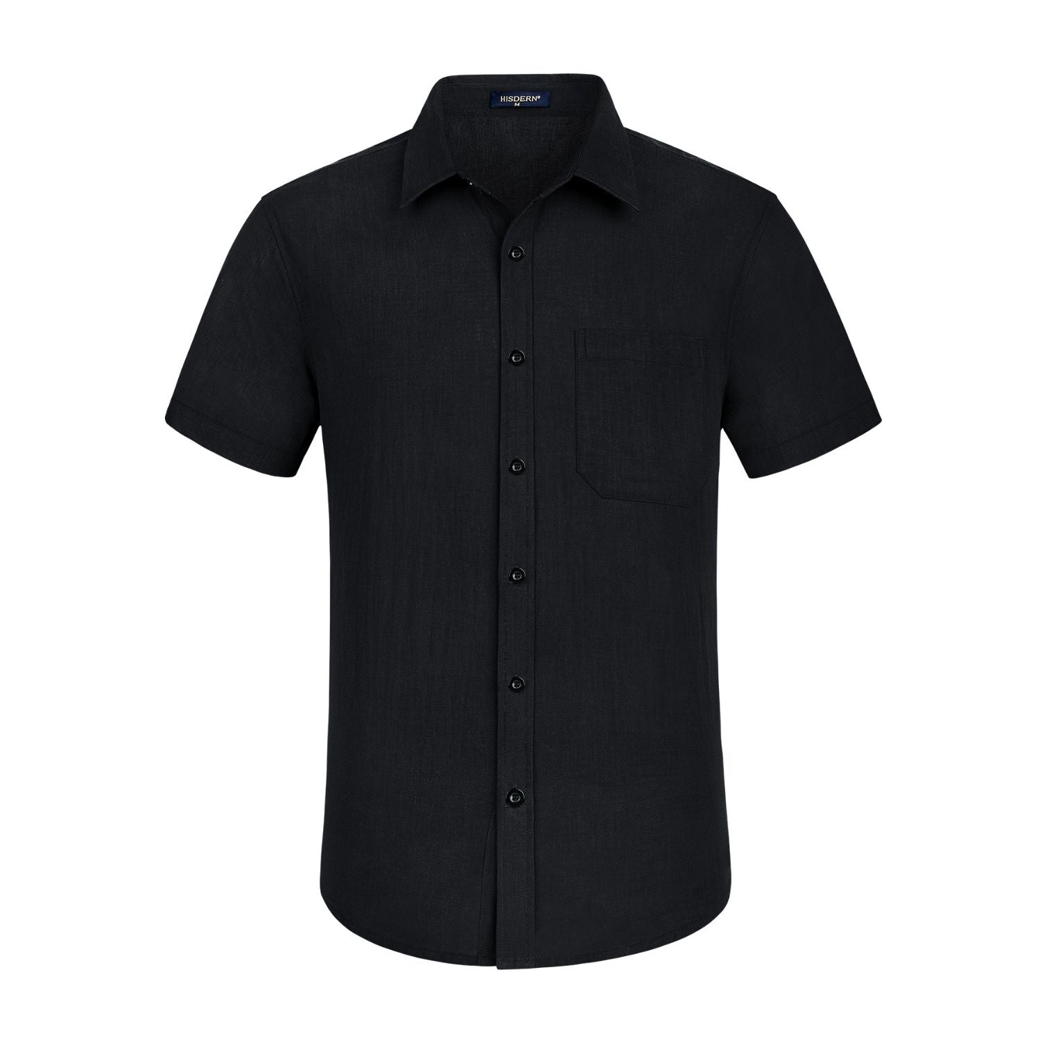Men's Short Sleeve Black Casual Linen Shirts for Summer Beach