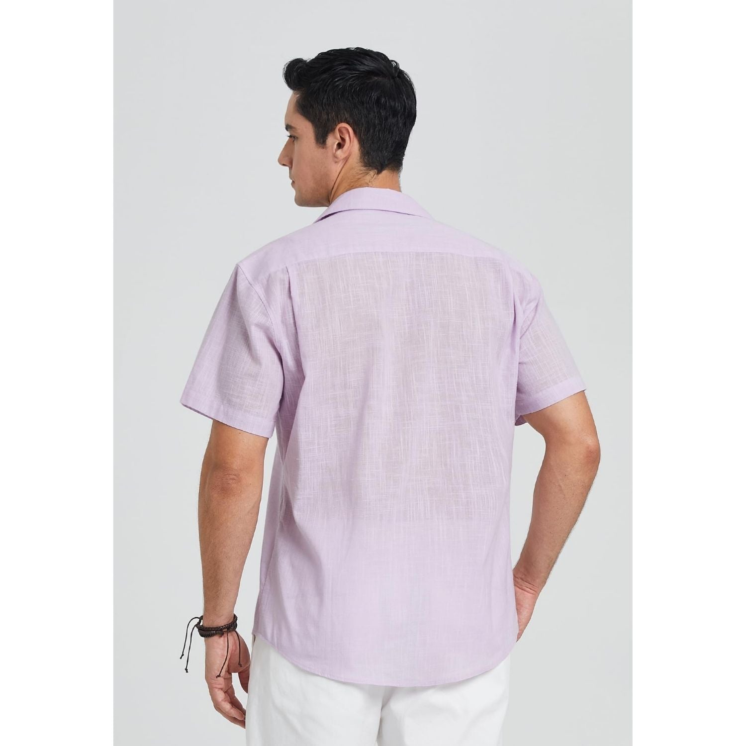 Men's Short Sleeve Lilac Casual Linen Shirts for Summer Beach