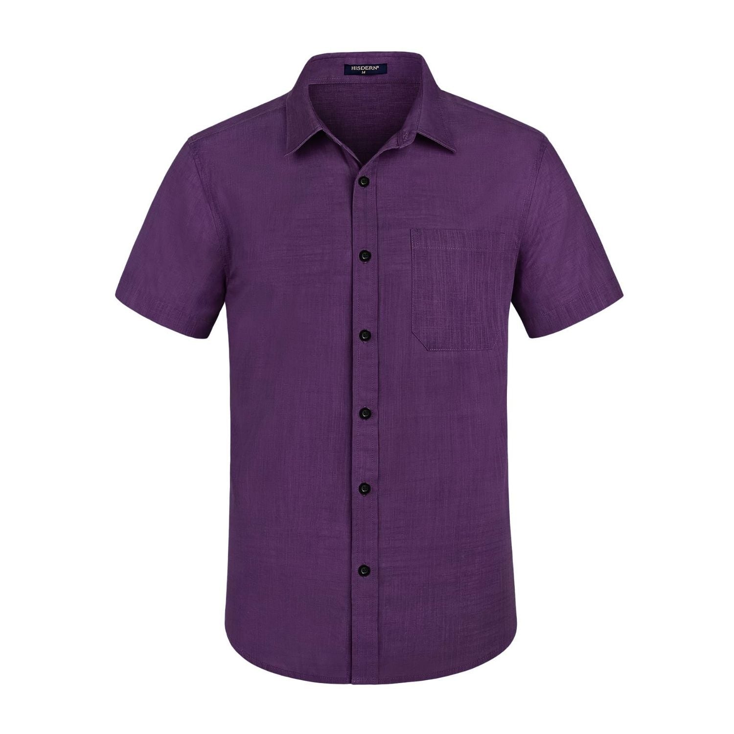 Men's Short Sleeve Purple Casual Linen Shirts for Summer Beach