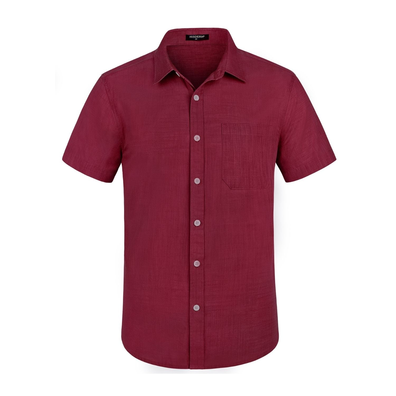 Men's Short Sleeve Burgundy Casual Linen Shirts for Summer Beach