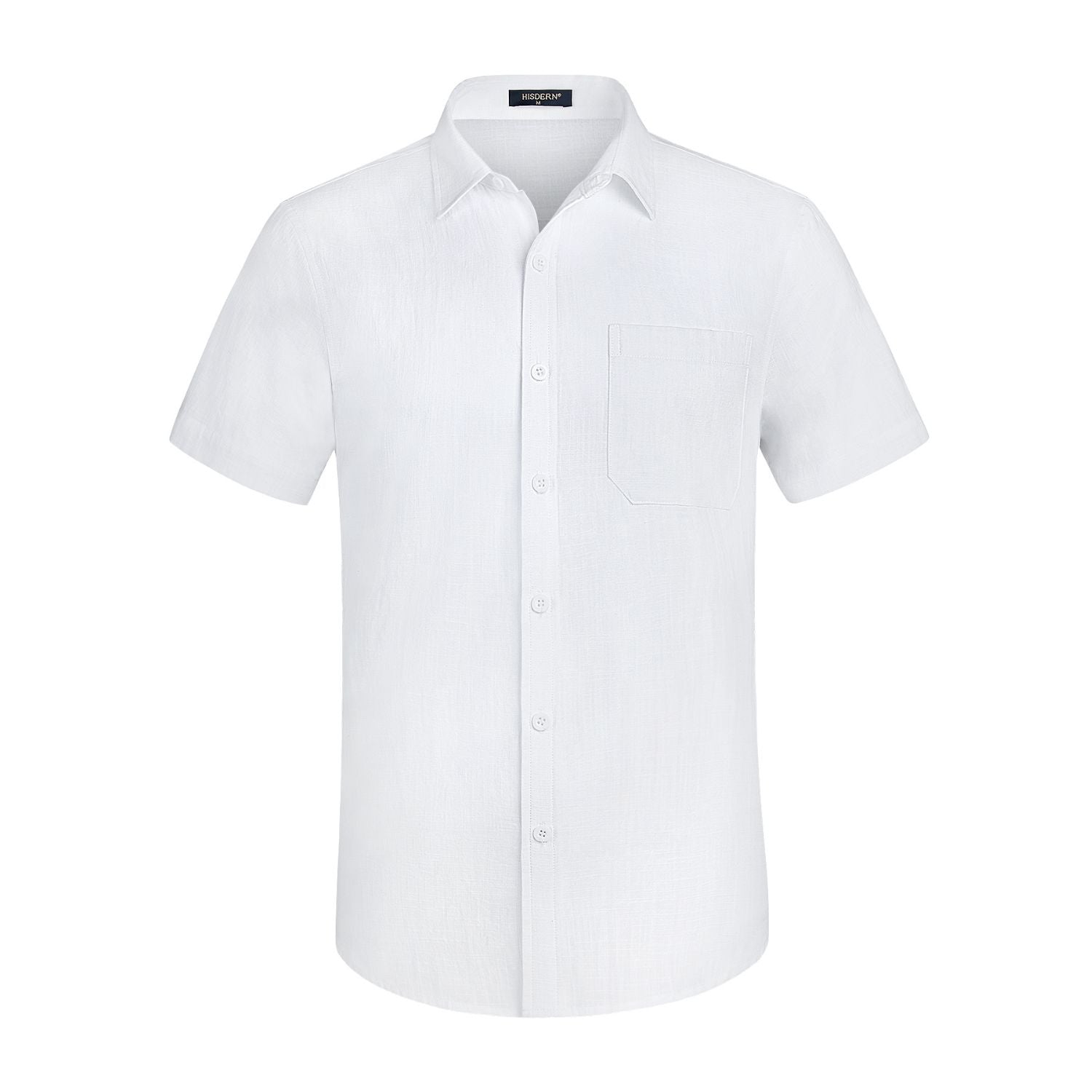 Men's Short Sleeve White Casual Linen Shirts for Summer Beach