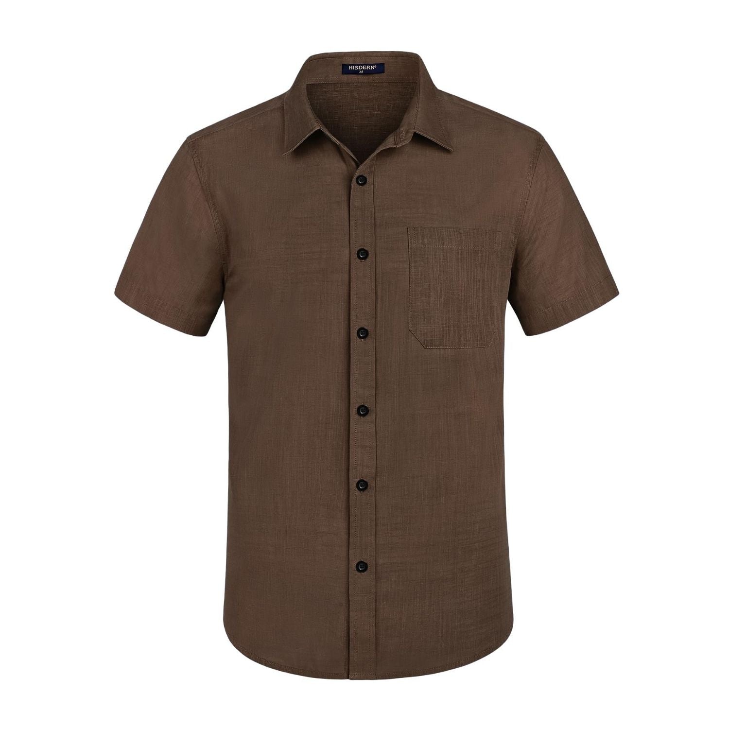 Men's Short Sleeve Brown Casual Linen Shirts for Summer Beach