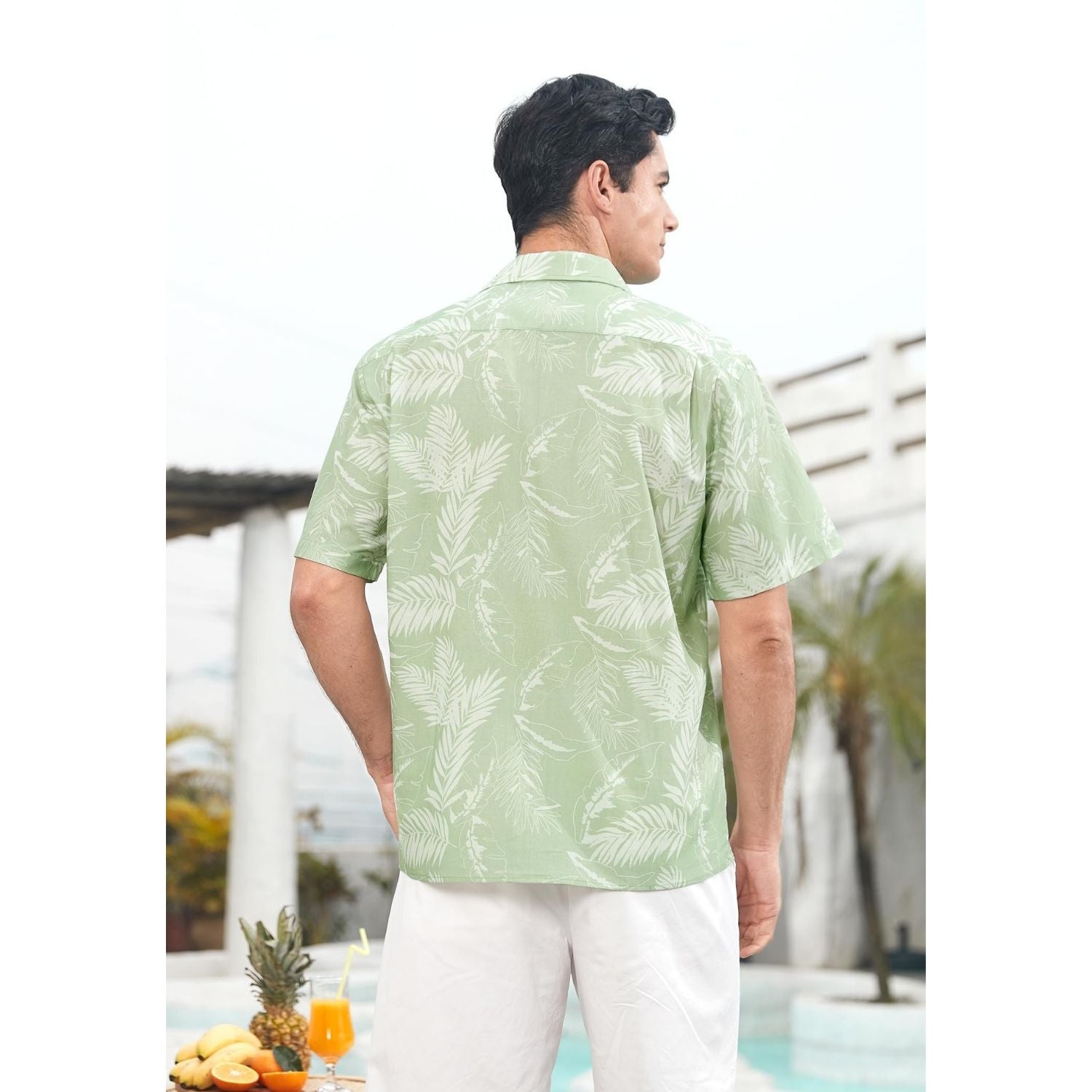 Mint Green Floral Button Up Hawaiian Shirt For Summer Vacation