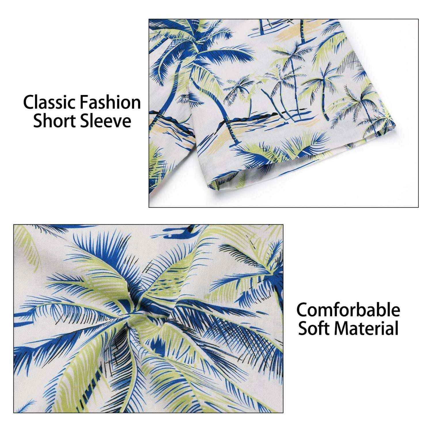 Yellow White Palm Tree Button Up Hawaiian Shirt For Summer Vacation