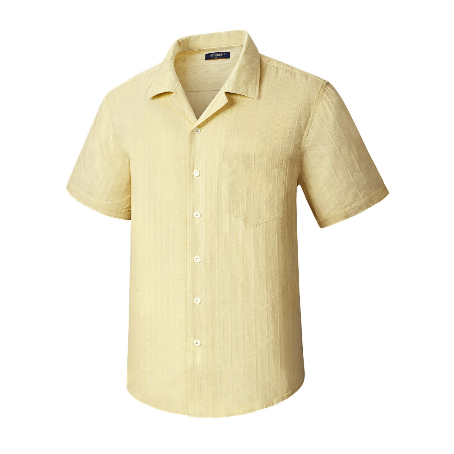 Hisdern Casual Short Sleeve Yellow Cuban Collar Shirts for Men Summer