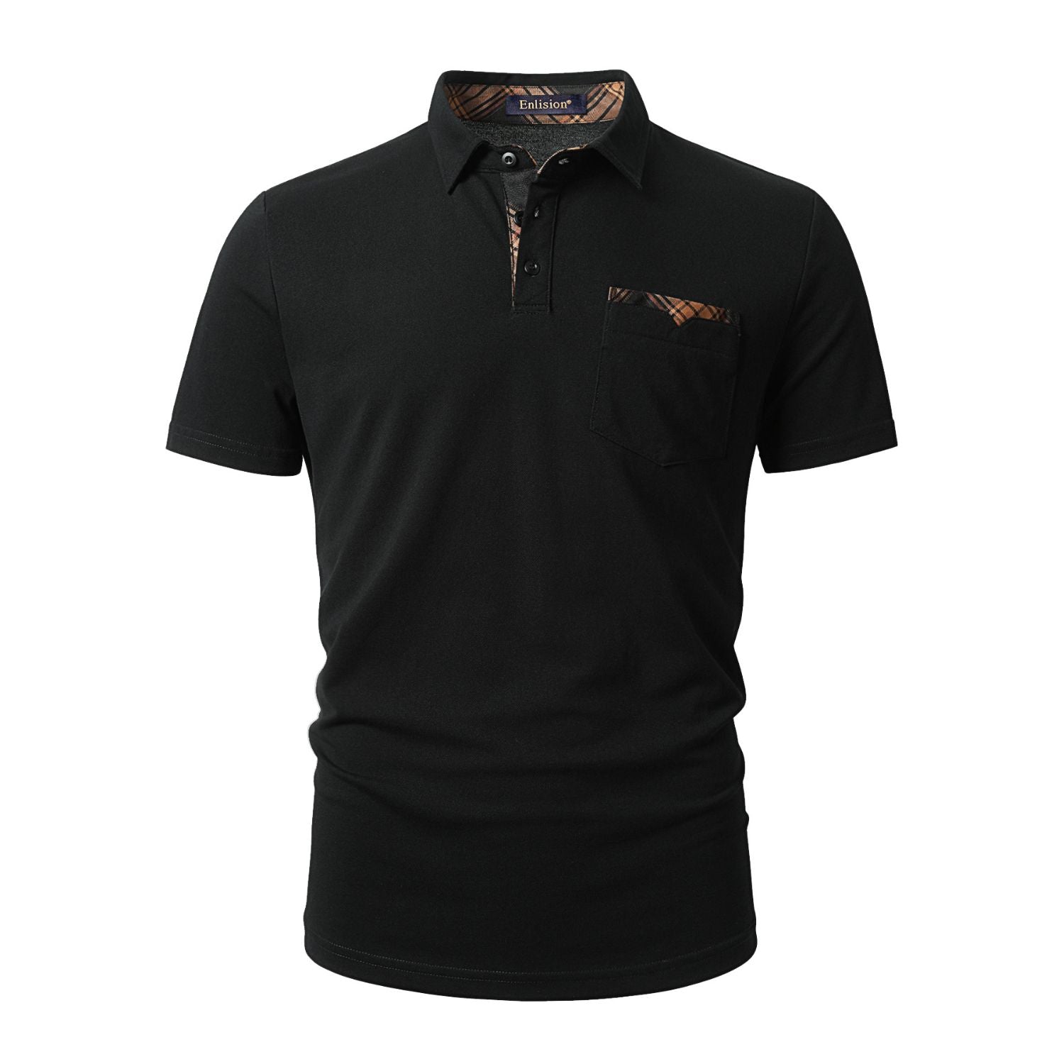 Polo Shirts Short Sleeve with Pocket - K-BLACK-CHECKED1