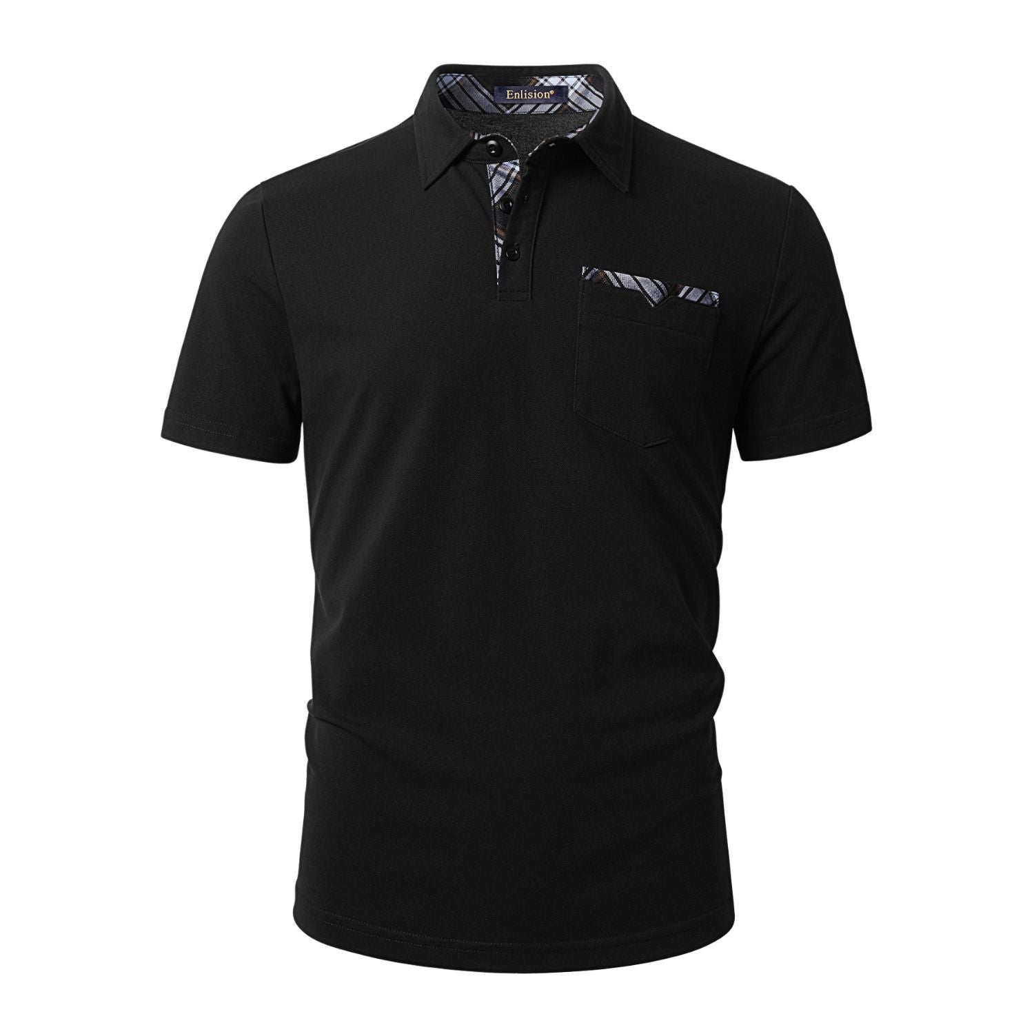 Polo Shirts Short Sleeve with Pocket - K-BLACK-CHECKED1