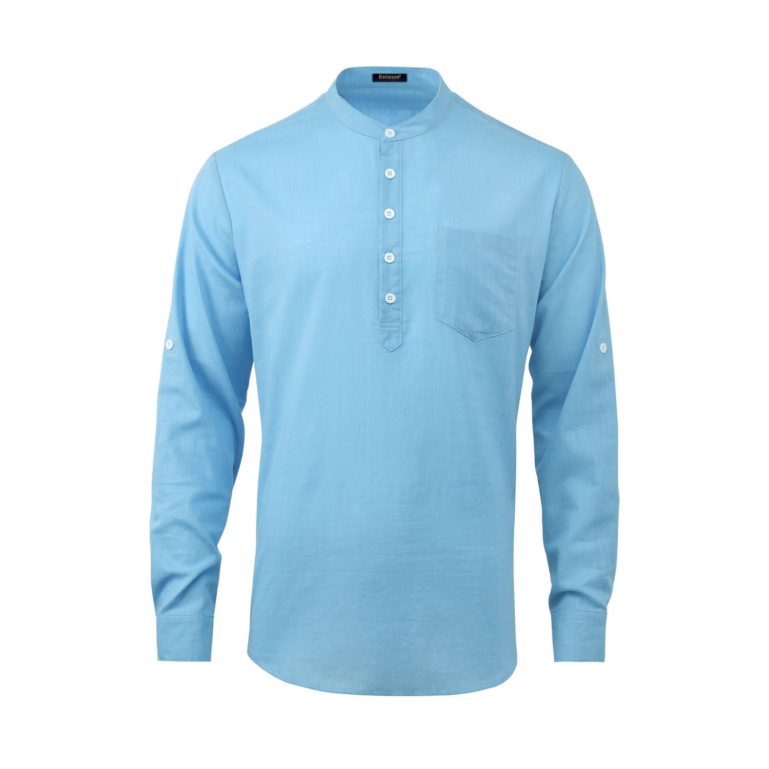 Hisdern Men's Sky Blue Henley Long Sleeve Shirt Casual Button-Up Style