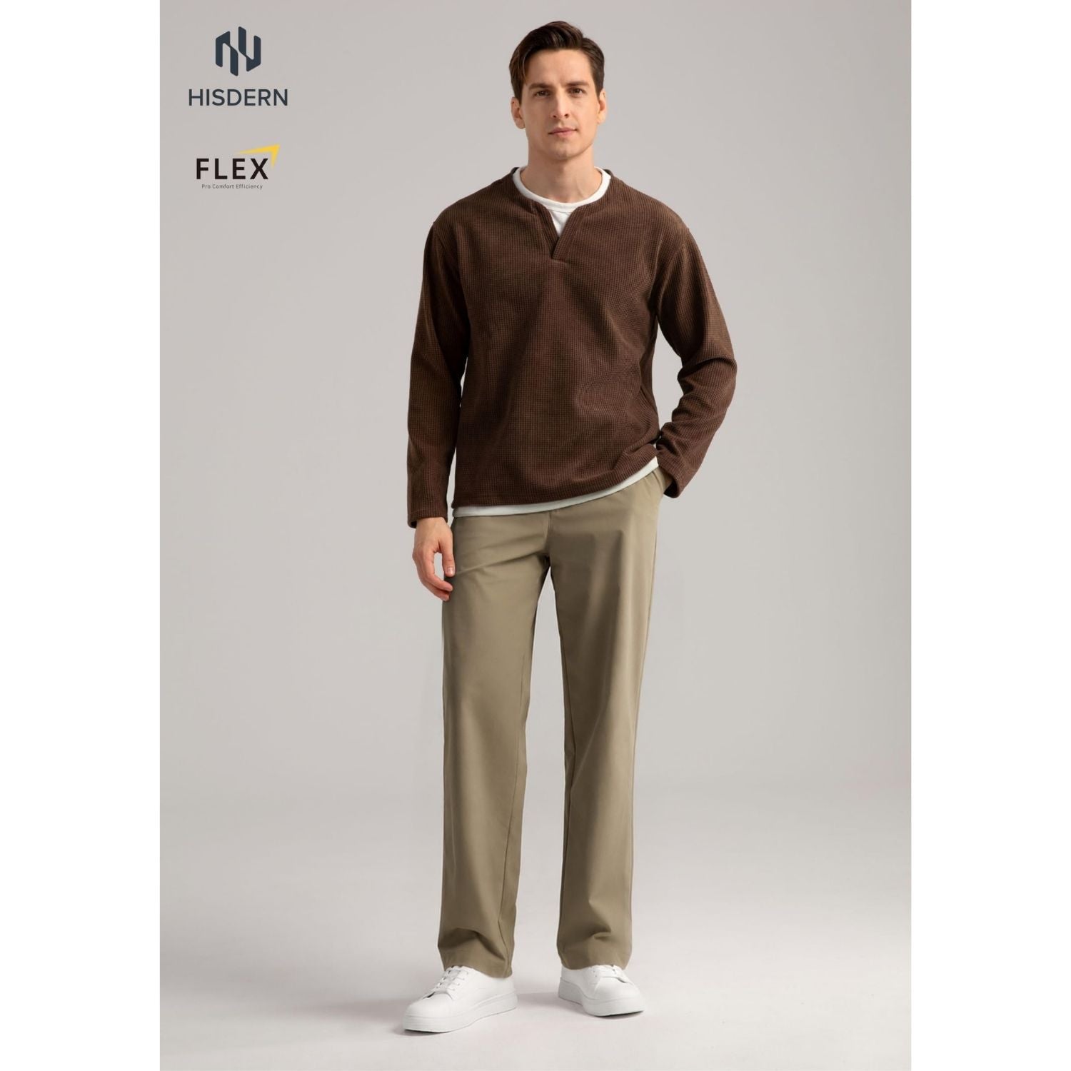 Hisdern Flex 505 Men's Wide-Leg Business Casual Dark Olive Pants Seamless Comfort
