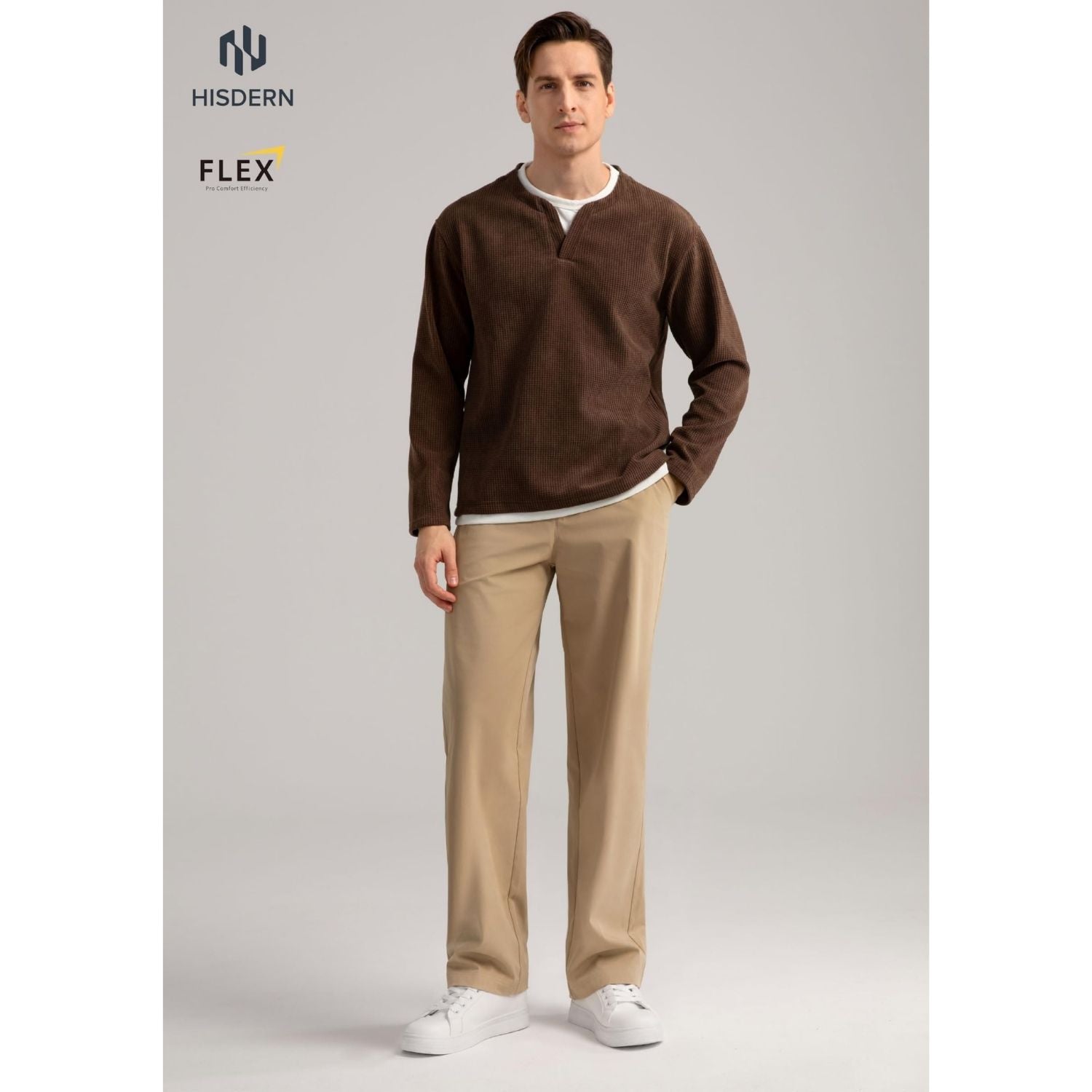 Hisdern Flex 505 Men's Wide-Leg Business Casual Khaki Pants Seamless Comfort