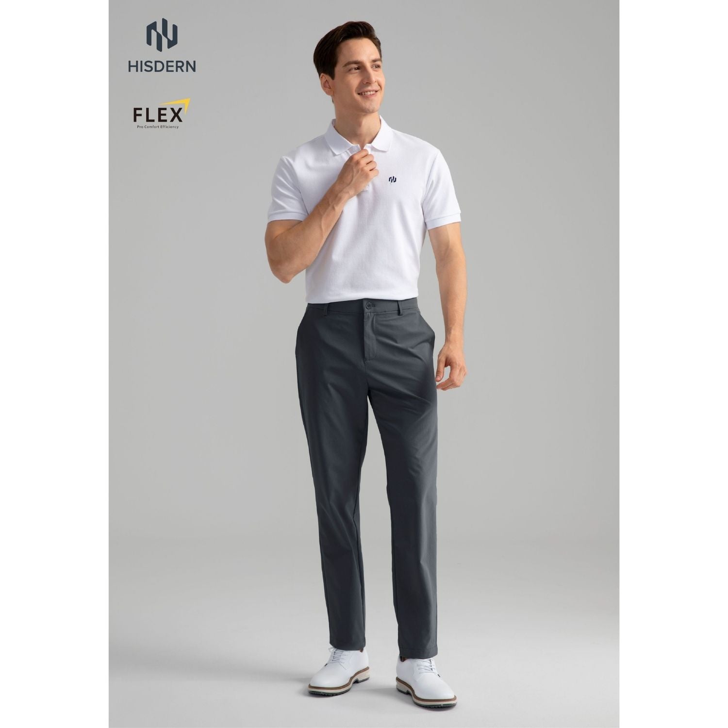 Hisdern Flex 301 Men's Stretch Dress Pants Iron Gray Classic Fit Casual Pants for All-Day Comfort