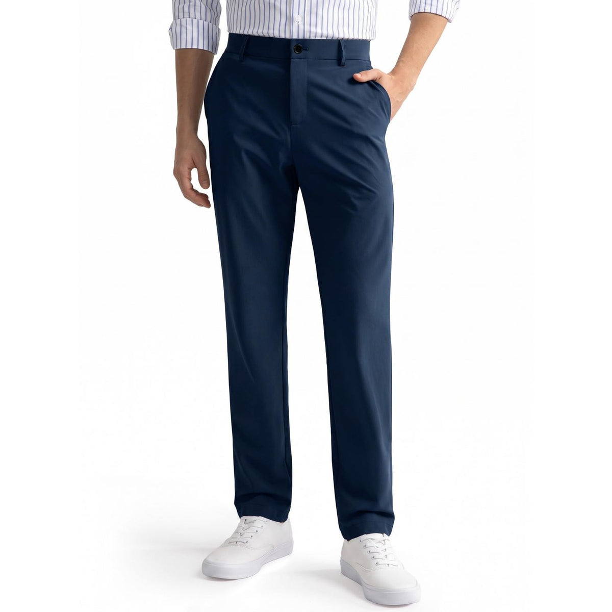 Hisdern Flex 301 Men's Stretch Dress Pants Navy Blue Classic Fit Casual Pants for All-Day Comfort