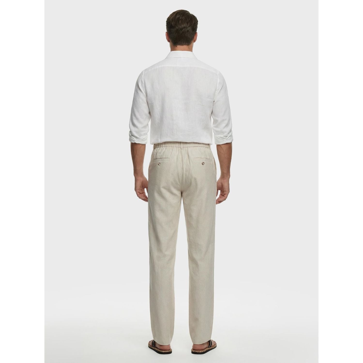 Hisdern Men's Breathable Beige Linen Trousers Lightweight Summer Casual Pants