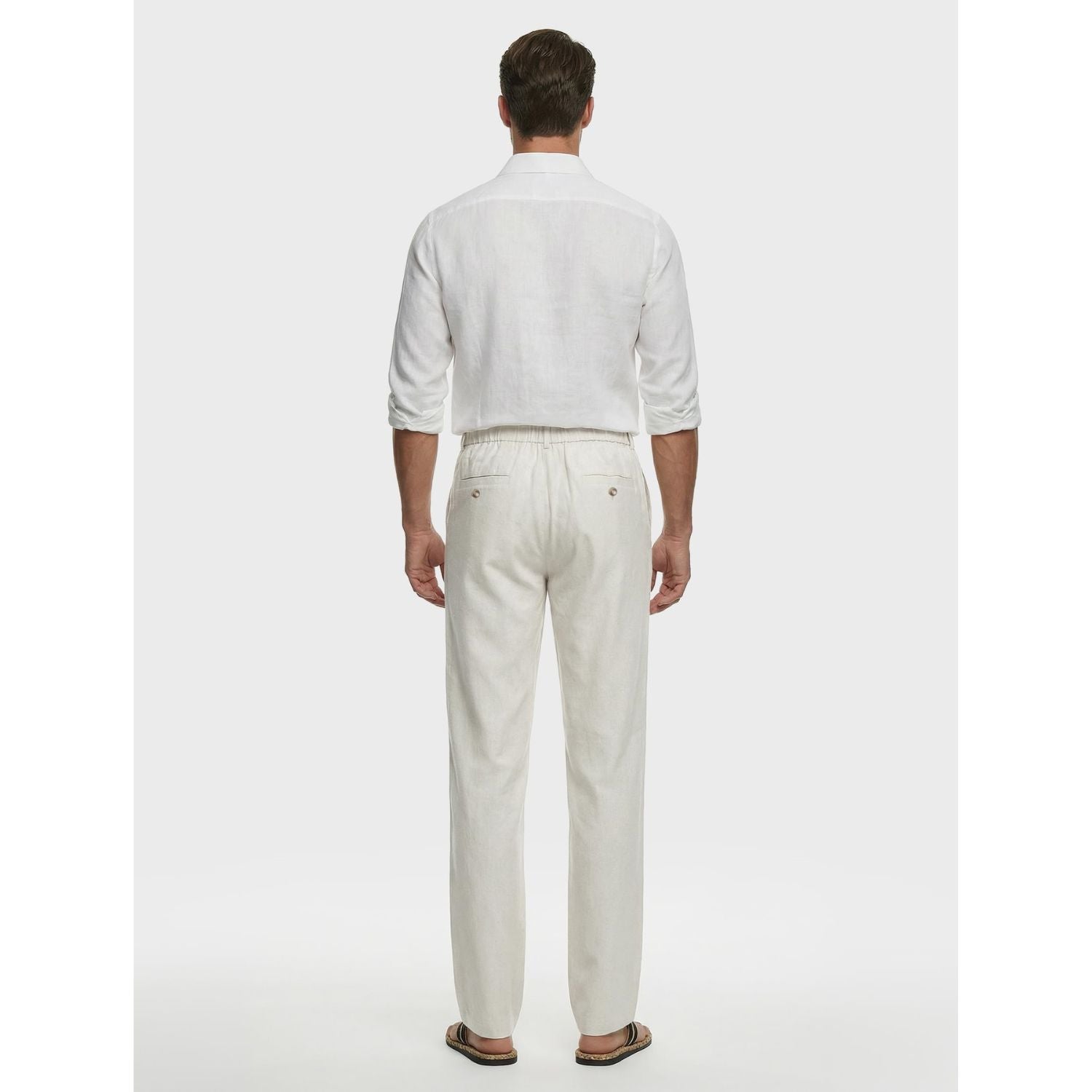 Hisdern Men's Breathable White Linen Trousers Lightweight Summer Casual Pants